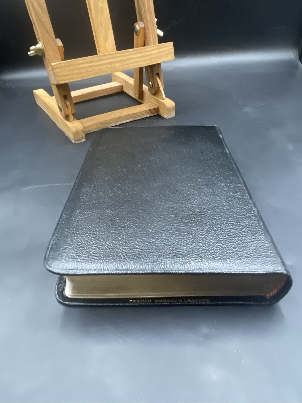 Vtg French Morocco Leather bound King James HOLY BIBLE Concordance Red Letter