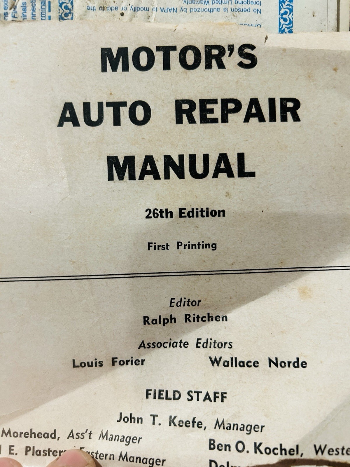 Motor’s Auto Repair Manual 26th Edition First Printing