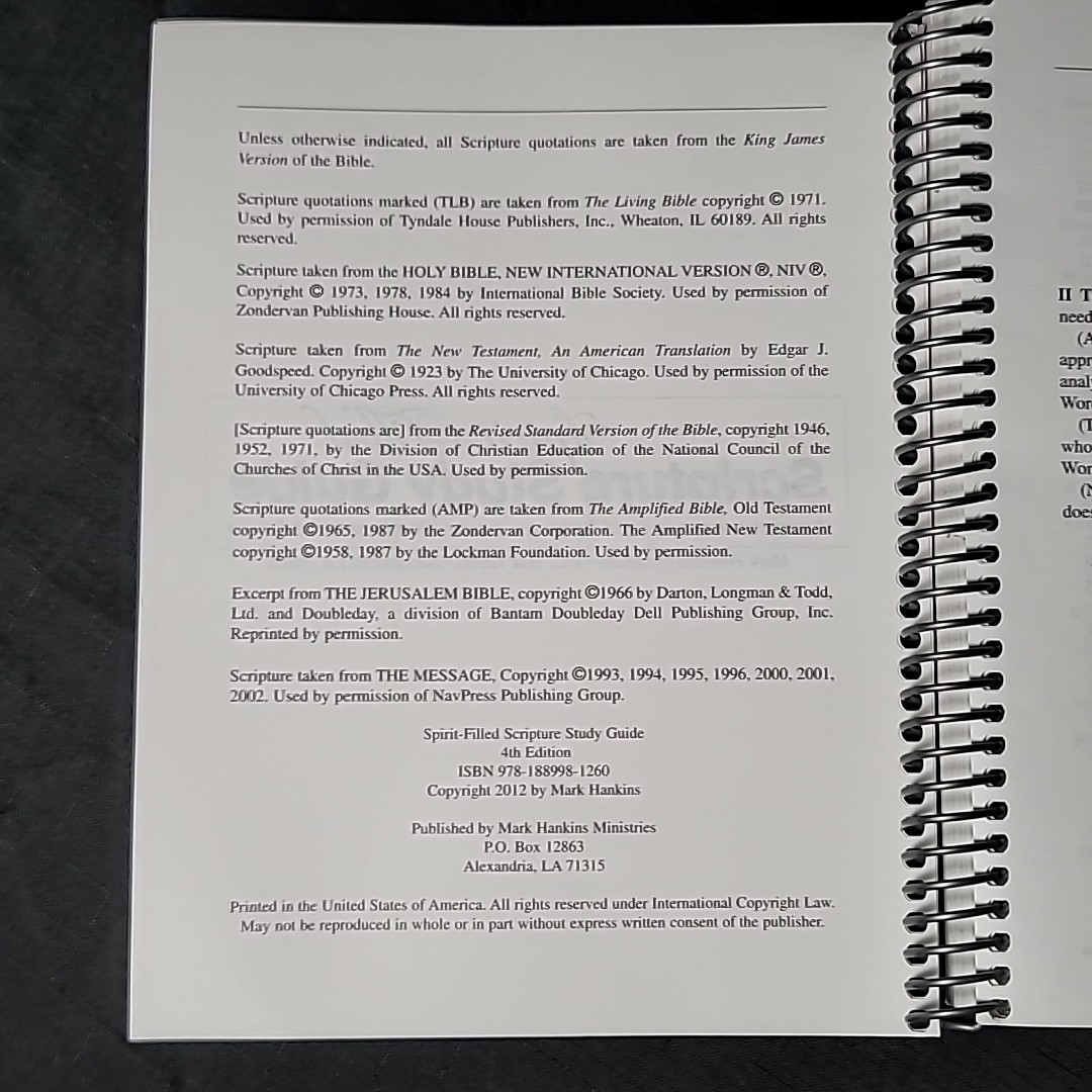 Spirit Filled Scripture Study Guide Mark Hankins Ministries Spiral Bound 2012