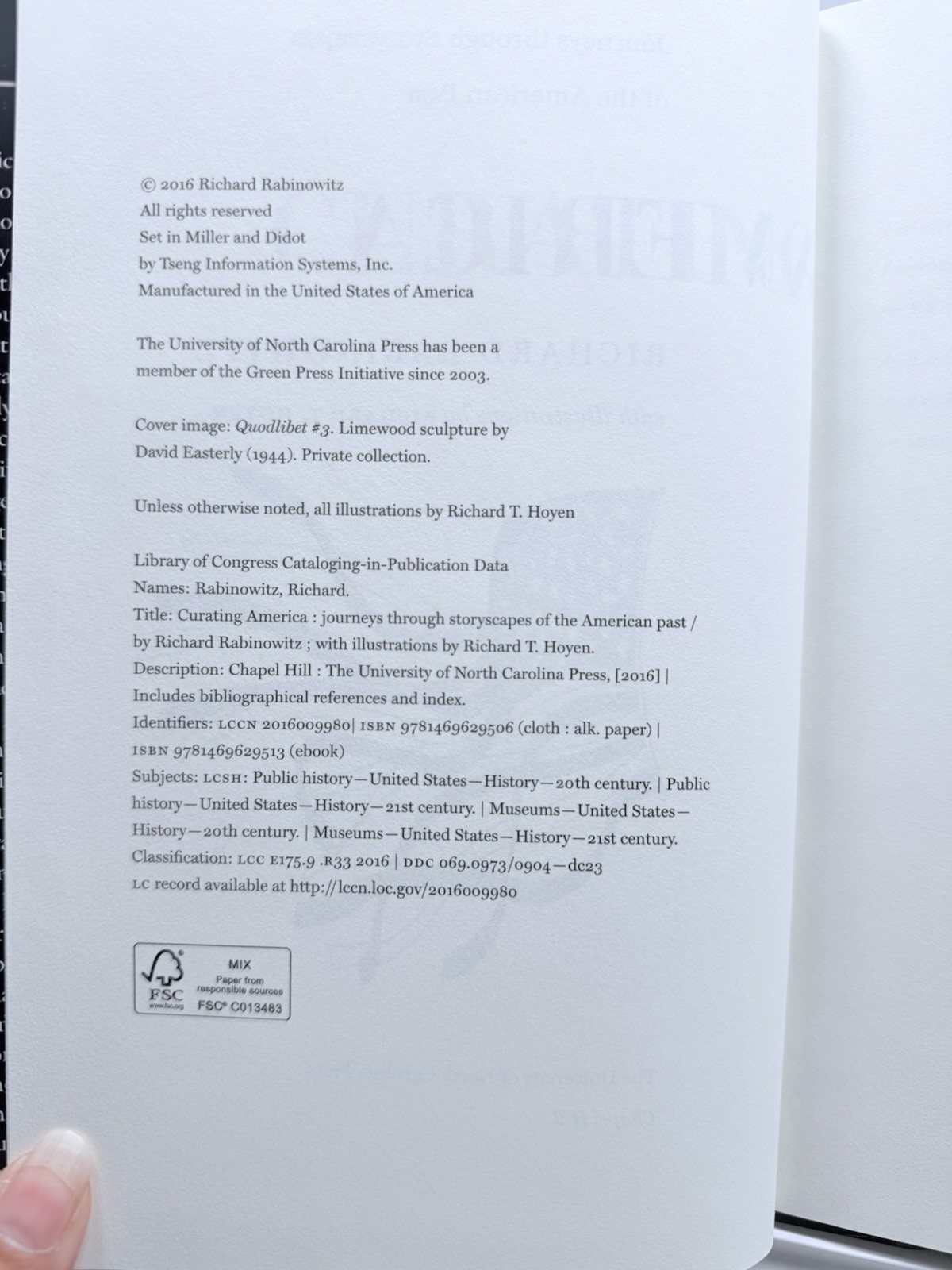 Curating America Richard Rabinowitz 2016 UNC Press Hardcover Museums