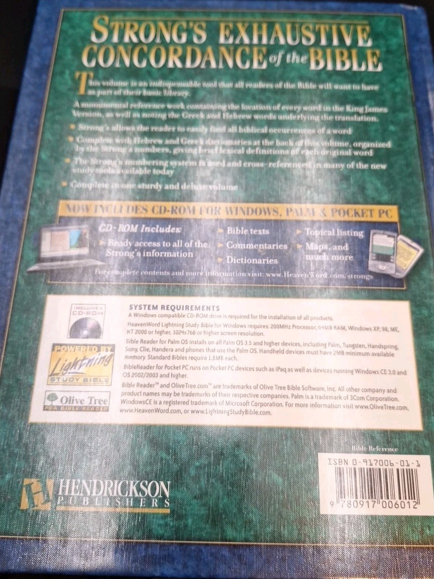 Strong’s Exhaustive Concordance by James Strong (1988, Hardcover) W-CD Good Cond
