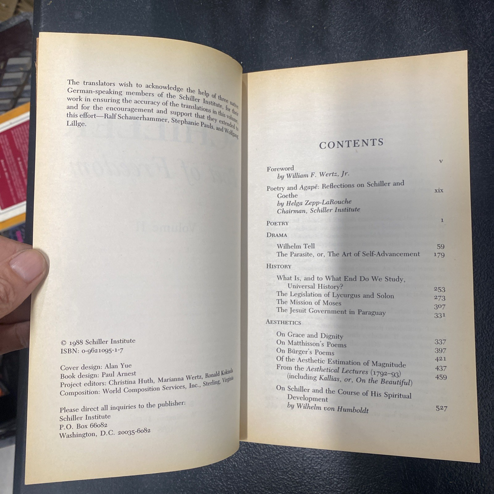 FRIEDRICH SCHILLER – Poet Of Freedom- VOLUME II By William Wertz 1988 PB