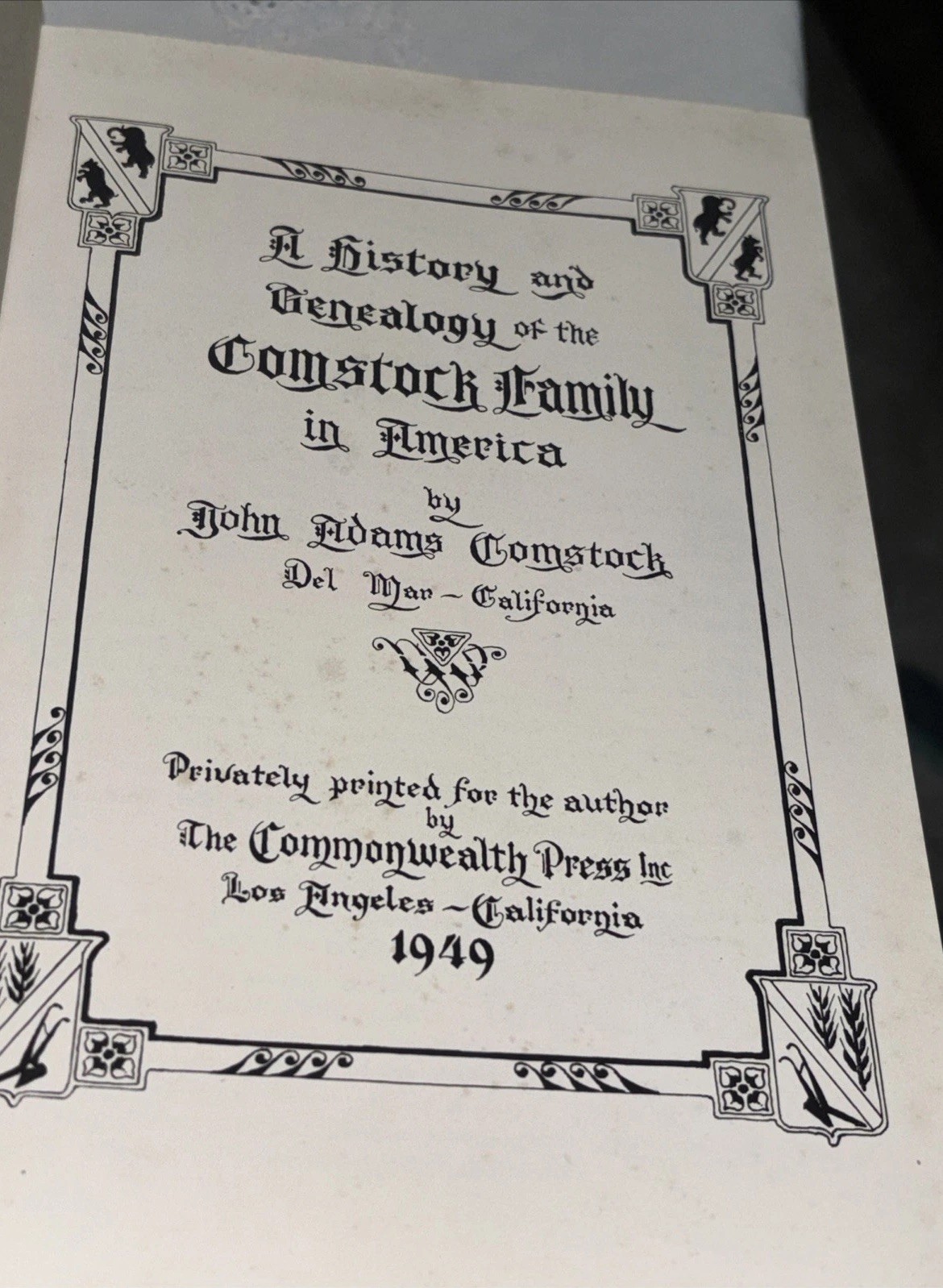 A History And Genealogy Of The Comstock Family In America 1949 Hardback Green