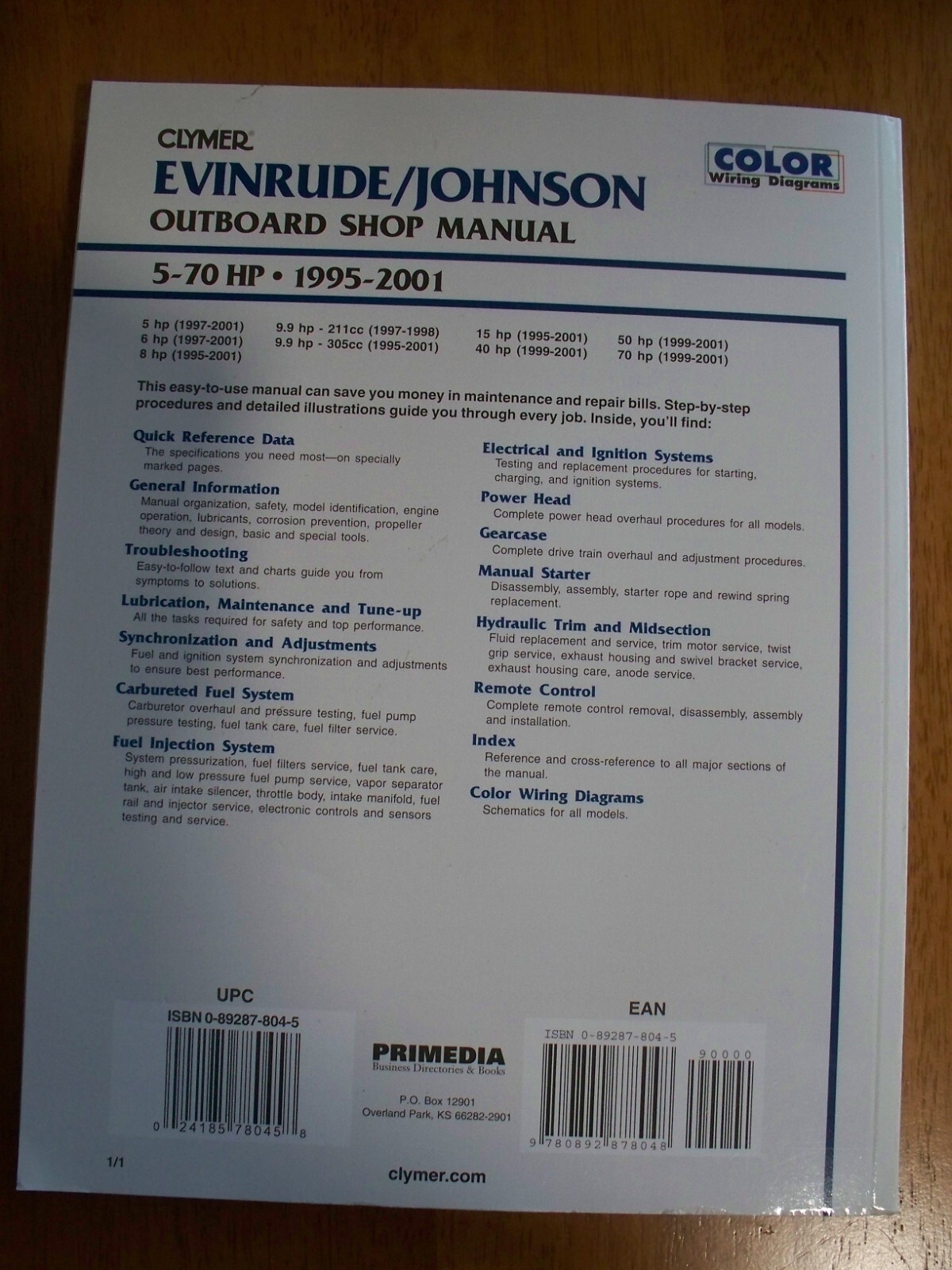 Clymer, Evinrude/Johnson Outboard Shop Manual, 1995-2001, 5-70HP 4-Stroke, NOS
