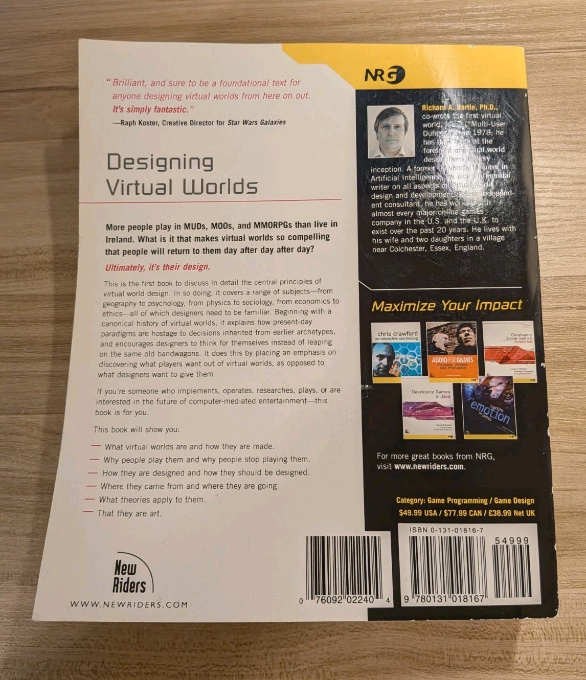 DESIGNING VIRTUAL WORLDS By Richard A. Bartle Book Softcover