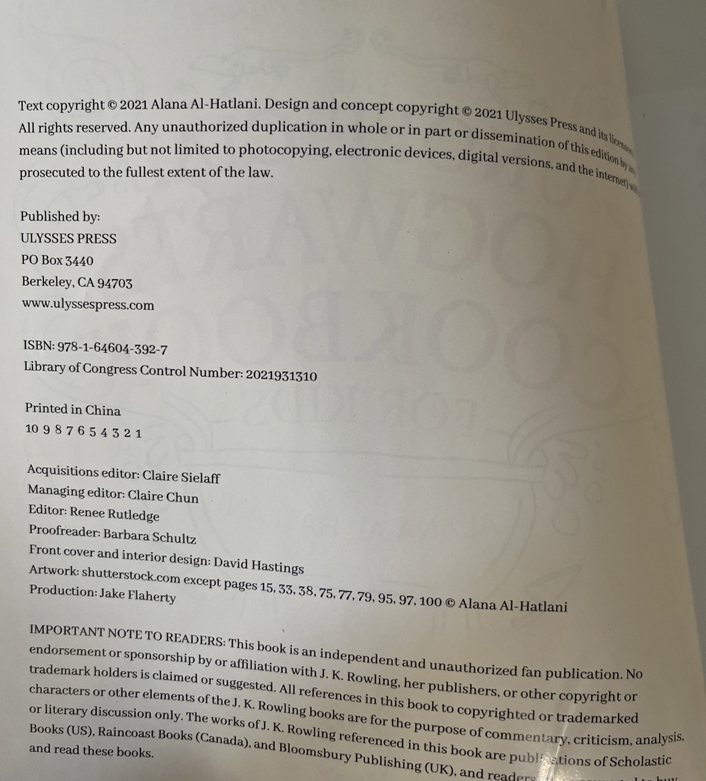 Unofficial Hogwarts Cookbook For Kids, 112 Pages, Softcover, A. Al-Hatlani, 2021