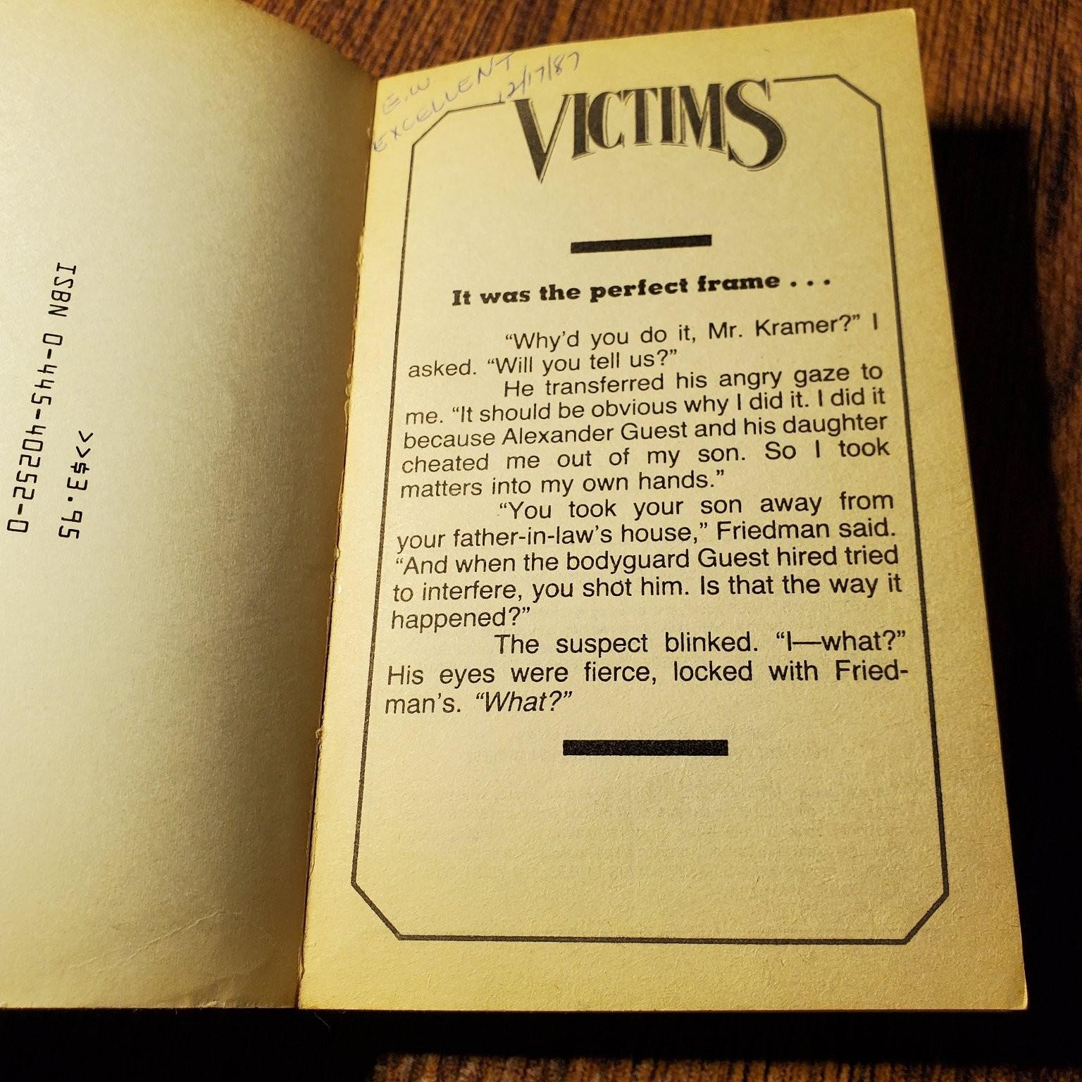 Victims Collin Wilcox 1986 First Mysterious Press Paperback Mystery
