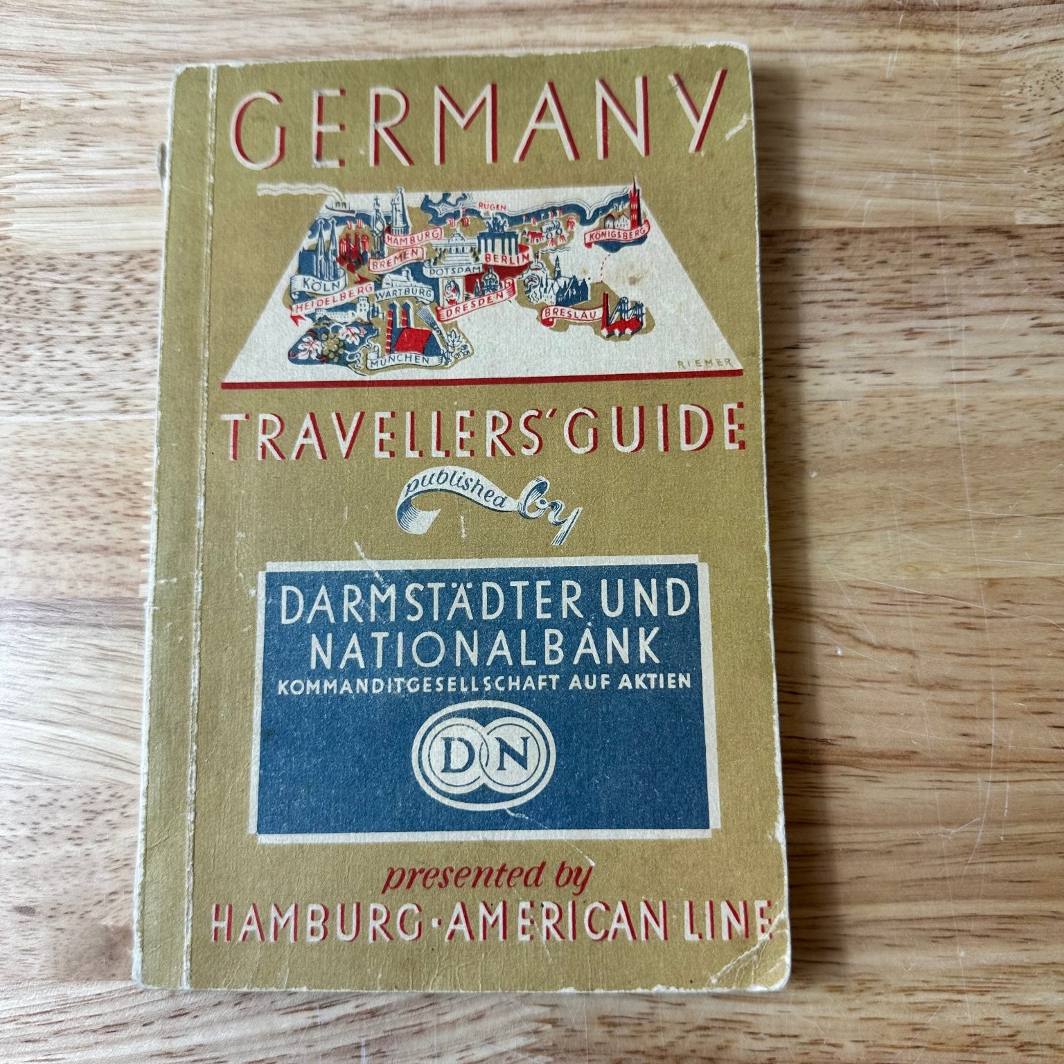 Germany Travellers‘ Guide 1930s Vintage Travel Map Darmstädter Bank