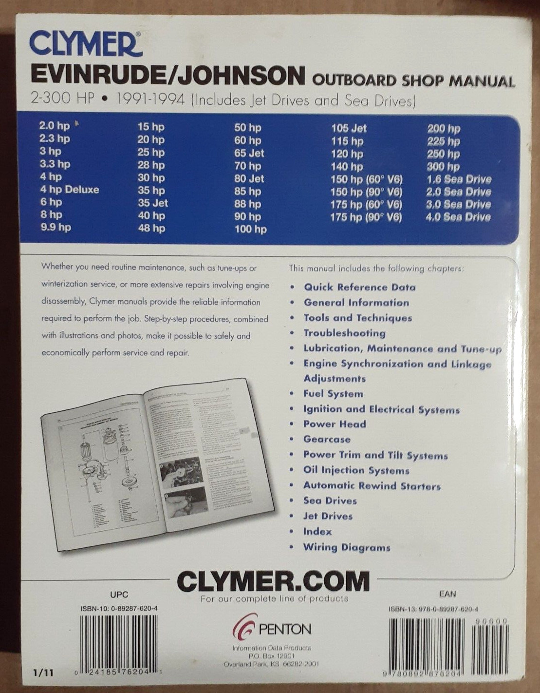 Clymer Evinrude/Johnson 2-300 HP + Jet Drives/Sea Drives 1991-1994 Repair Manual