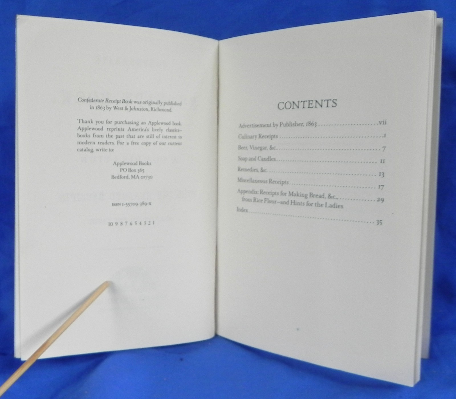 „Confederate Receipt Book“ Softcover Booklet, Reprint of 1863 Original, 36 Pages