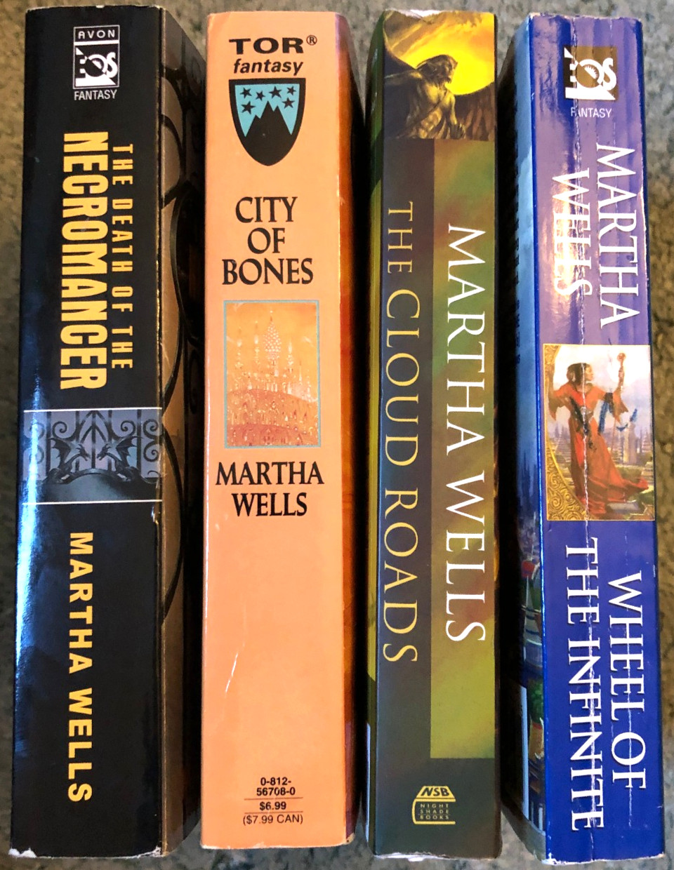 Martha Wells books, lot of 4, Necromancer, City of Bones, Wheel of the Infinite