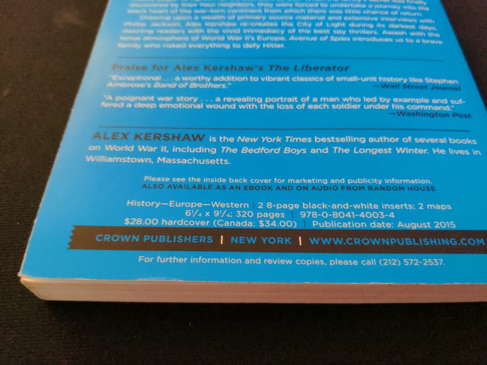 Uncorrected Proof – Avenue of Spies, by Alex Kershaw 2015 PB ARC