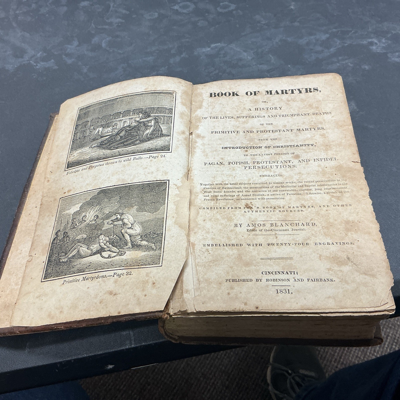Amos Blanchard „Book of Martyrs“ HC leather bound 1831 512 pages