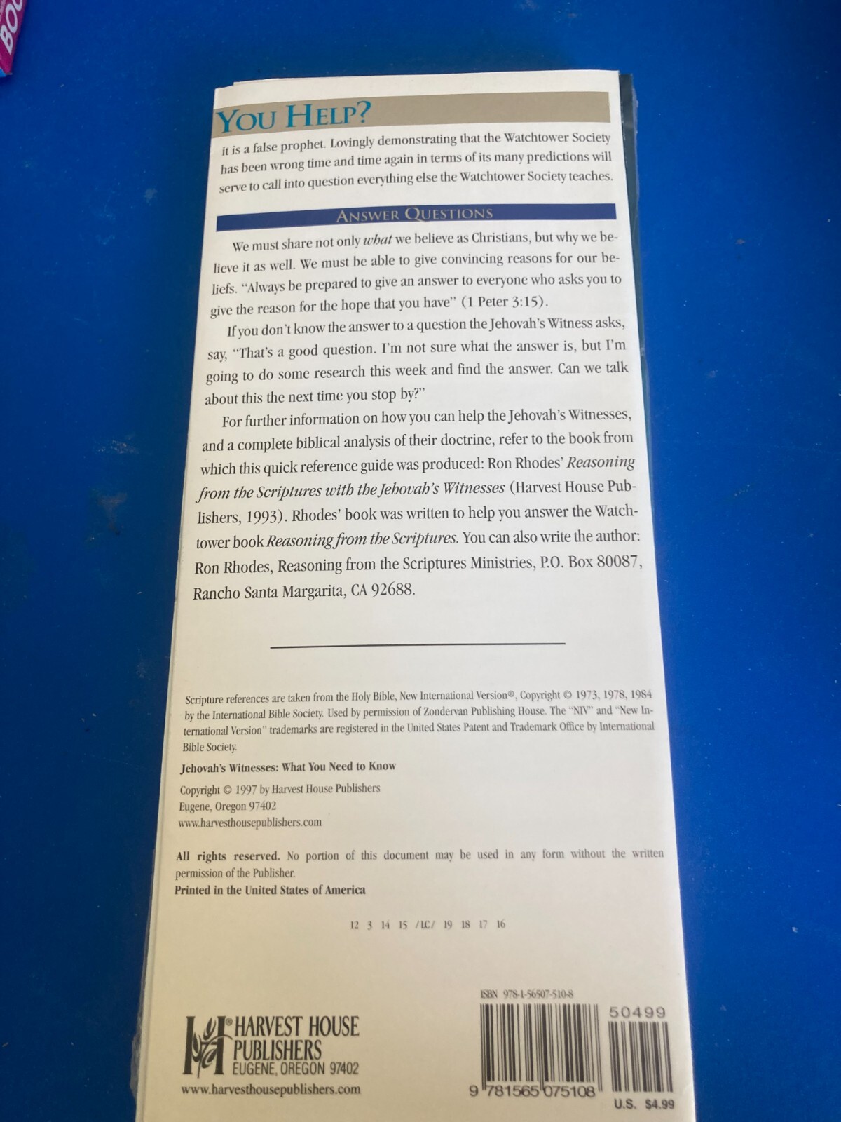 JEHOVAH’S WITNESSES; WHAT YOU NEED TO KNOW QUICK REFERENCE GUIDE BOOKLET