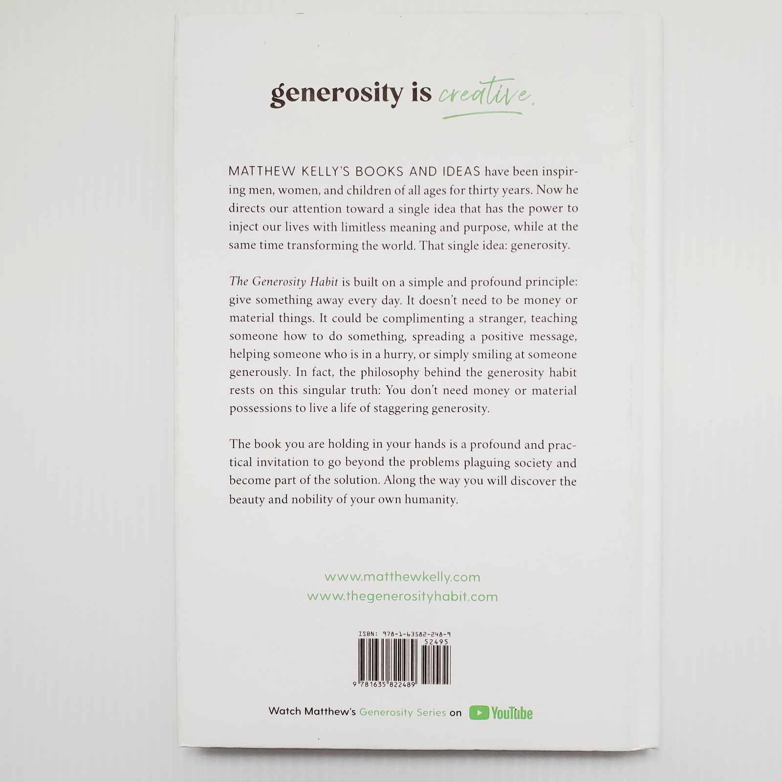 The Generosity Habit Hardcover Book By Matthew Kelly Self-Help Kindness Culture