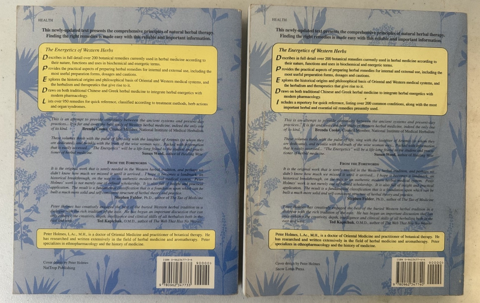 Energetics of Western Herbs Vol I II 1 2 Holmes PB set 2nd ed herbs homeopathic