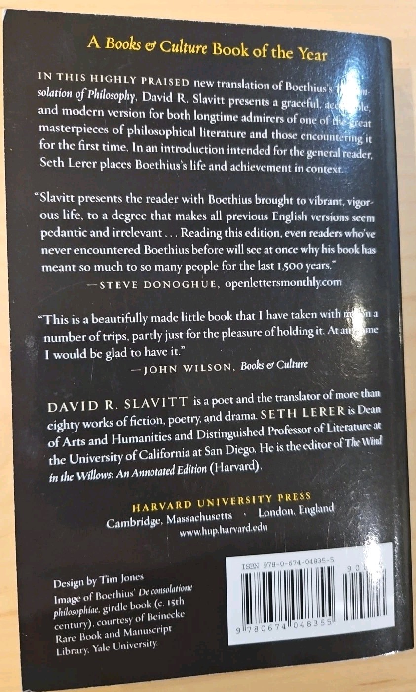 The Consolation of Philosophy by Boethius: New David Slavitt Paperback 175 Pages