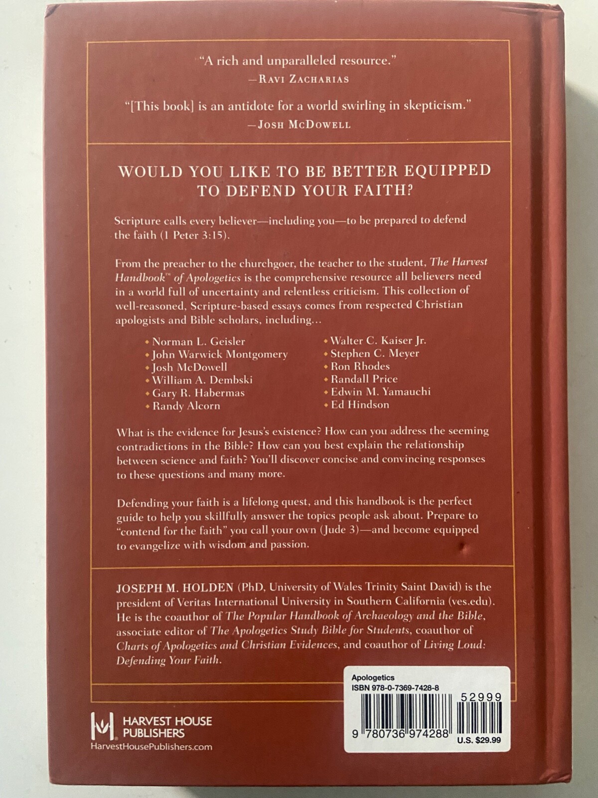 The Harvest Handbook of Apologetics by Joseph M. Holden ~ Hardcover ~ VERY GOOD