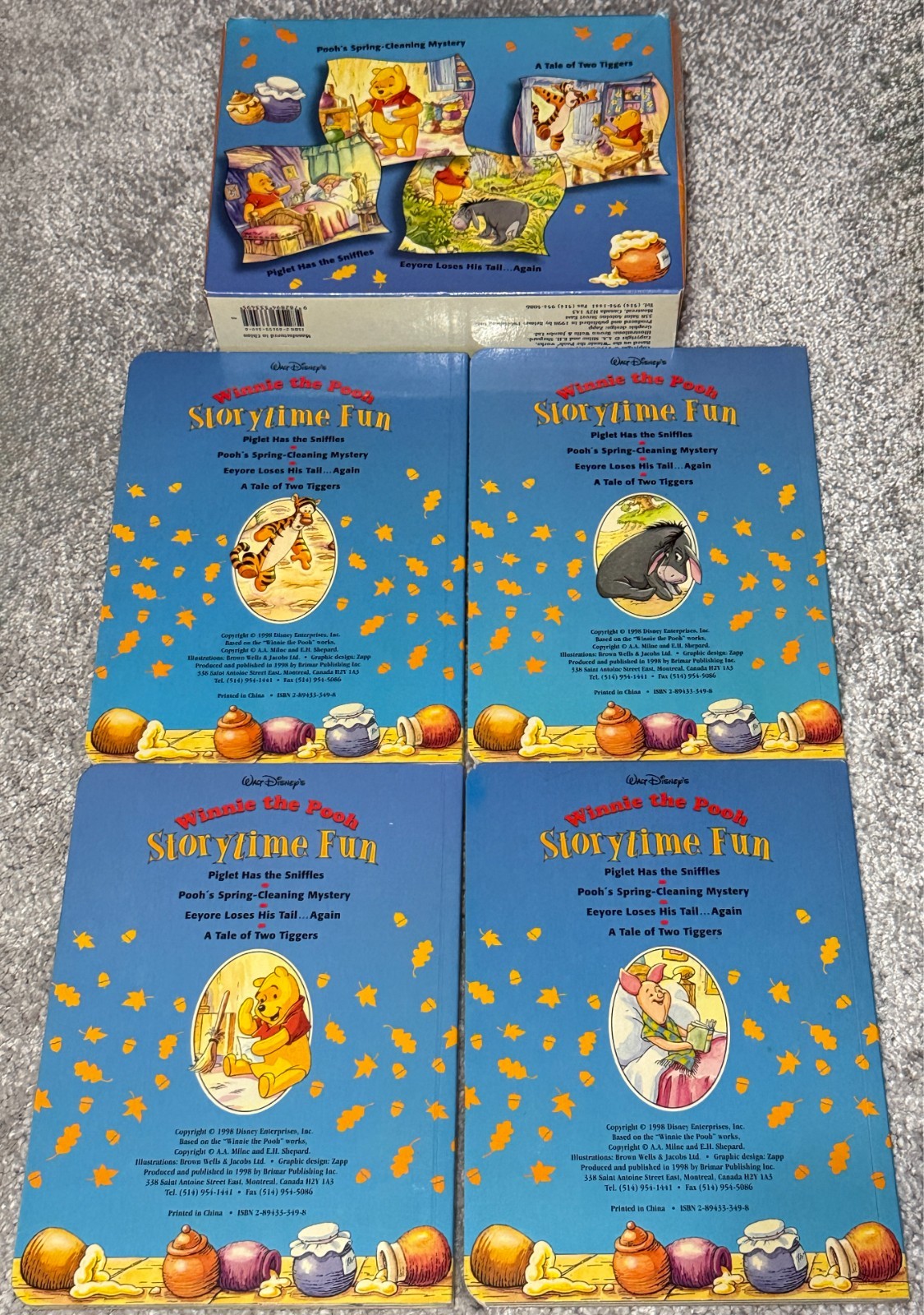 1998 Winnie the Pooh Storytime Fun 4 Board Book Box Set Hardcover