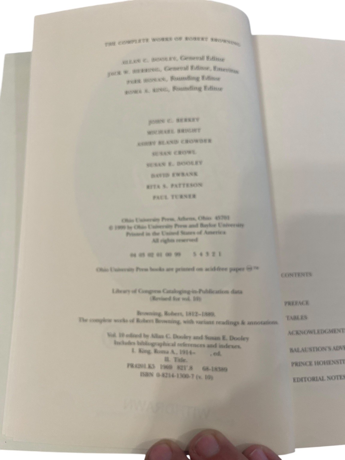 The Complete Works of Robert Browning Volume X 1999 Baylor Ohio Univ