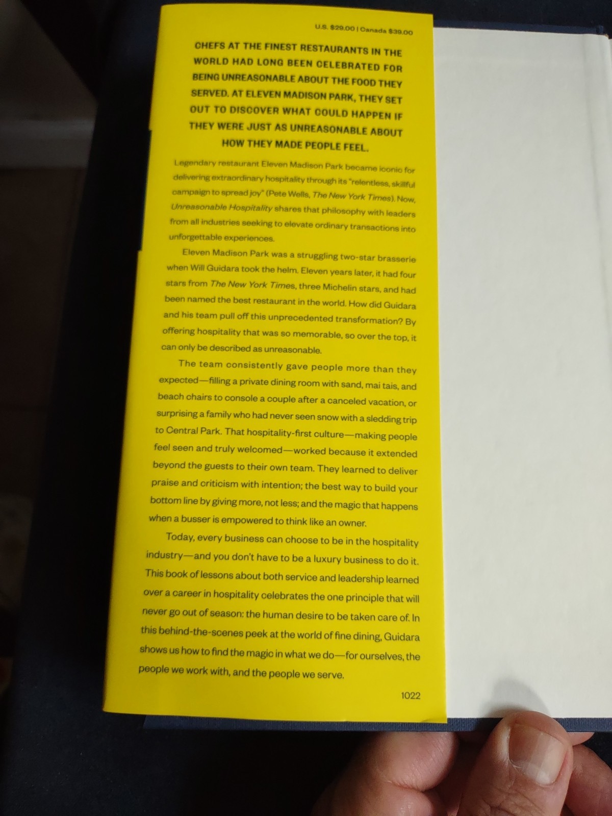 Unreasonable Hospitality Will Guidara Hardcover Book Management Business Service