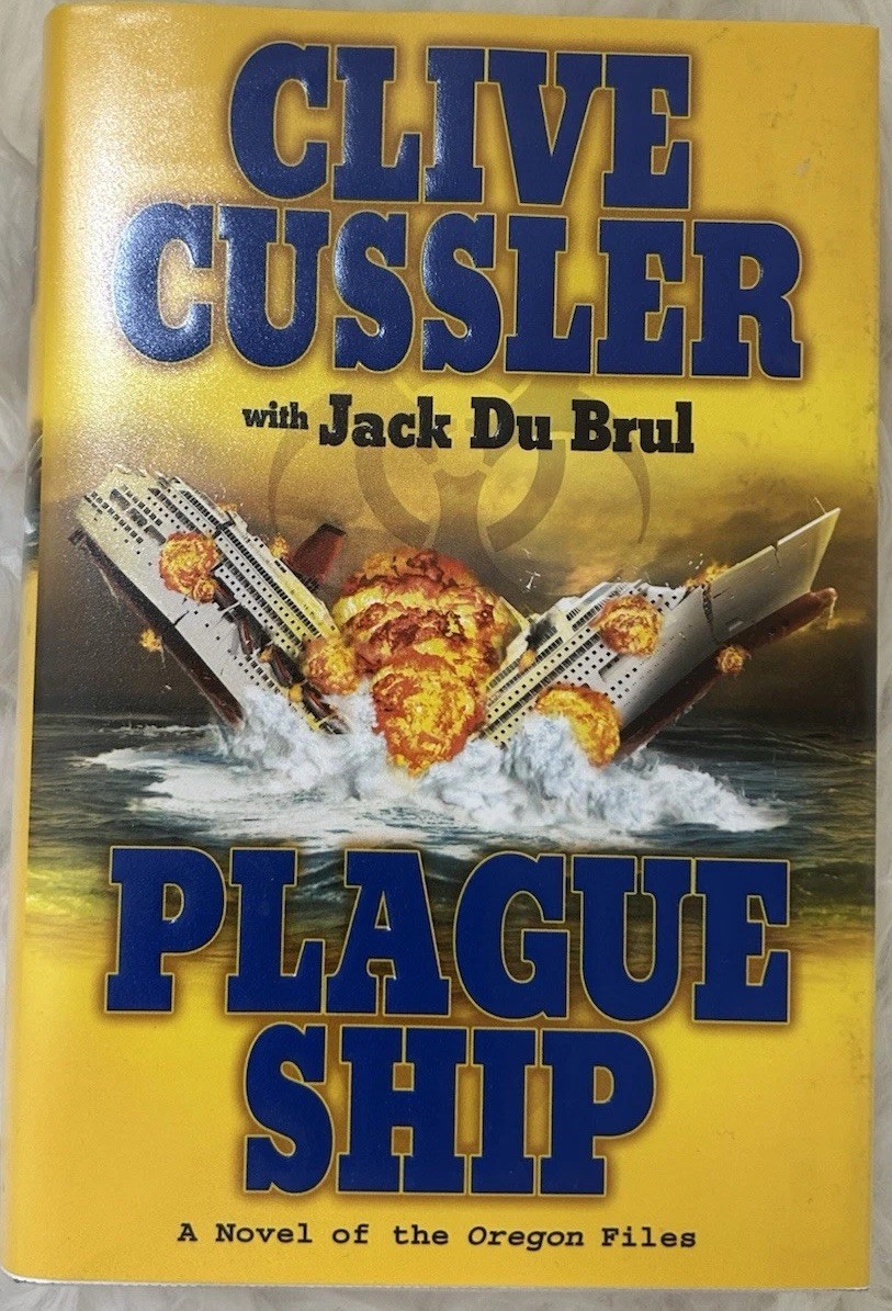 Signed x2 Plague Ship Clive Cussler Jack DuBrul 2008 HCDJ Putnam Books Very Good