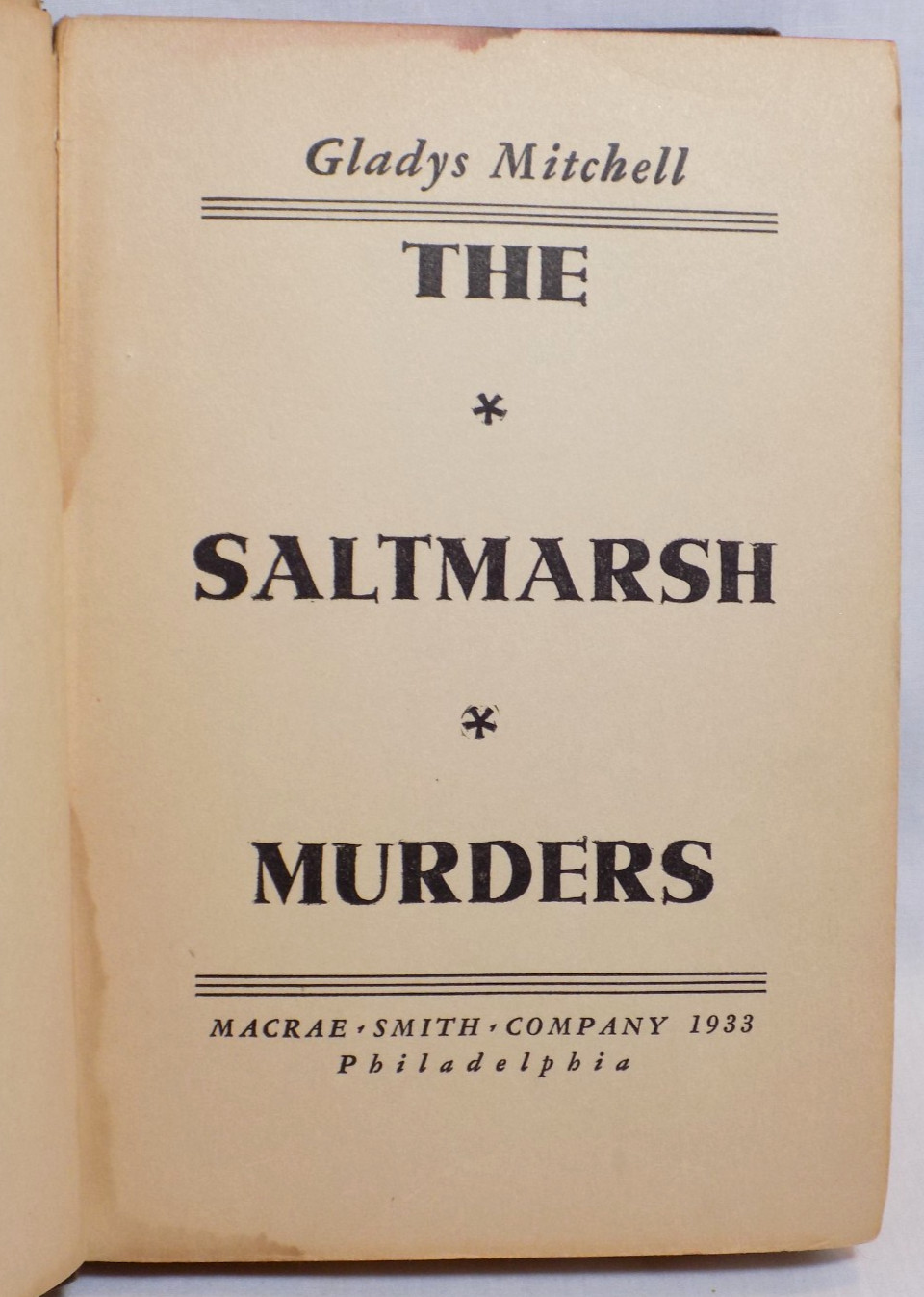 The Saltmarsh Murders by Gladys Mitchell, 1933 1st HC, Mrs. Bradley Mystery