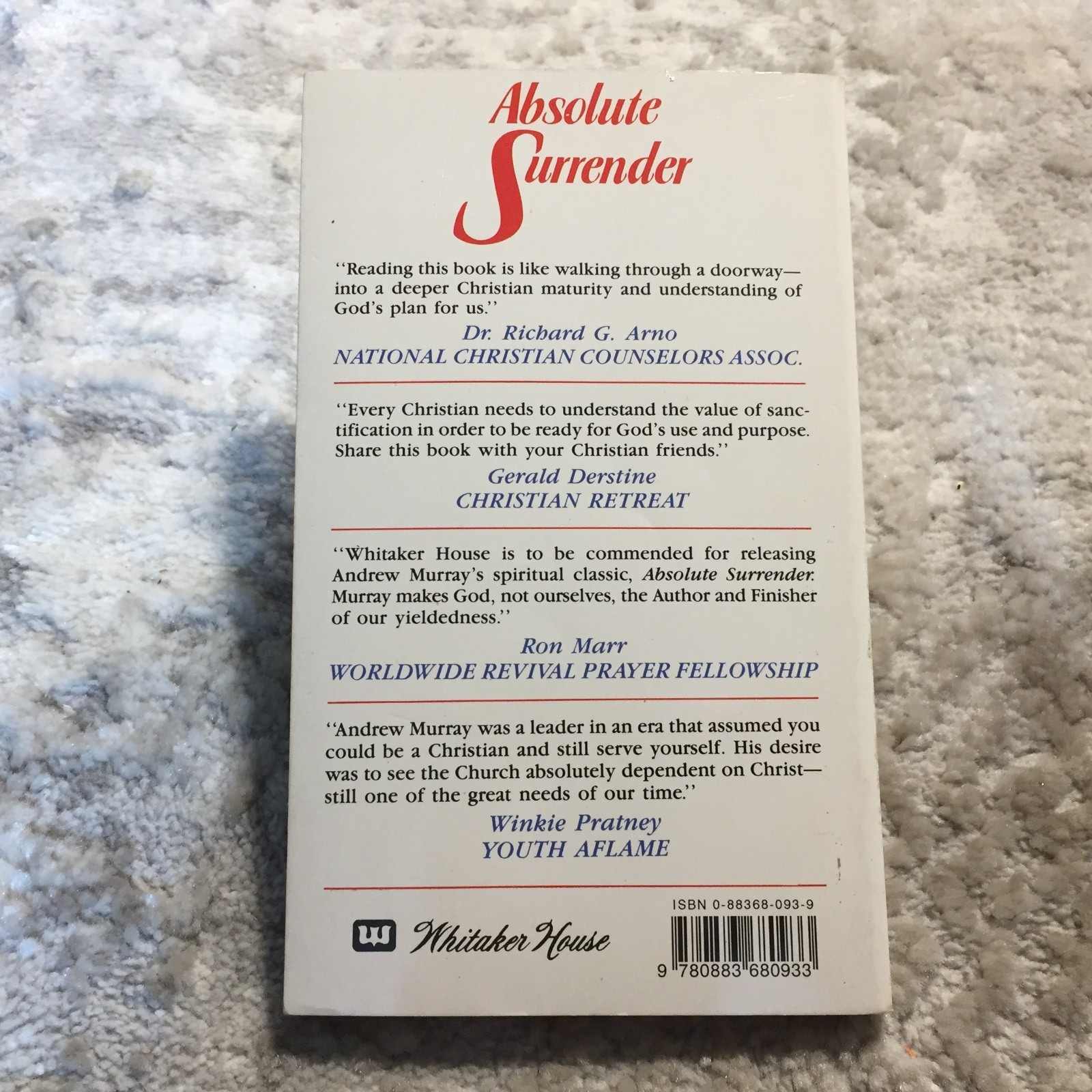 Absolute Surrender Andrew Murray 1982 Whitaker House Life In The Spirit Book