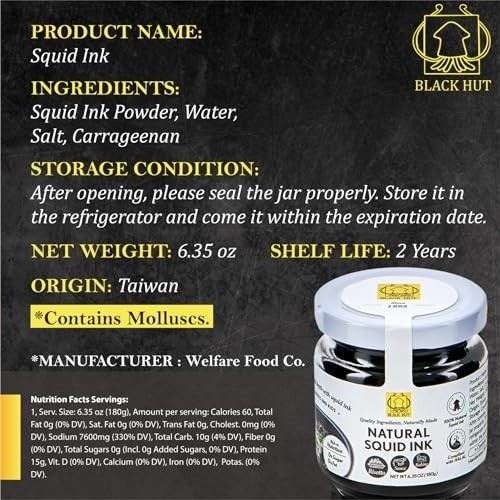 6.4oz Squid Ink for Cooking, Pasta, Rice Noodles, Pizza & Risotto – Halal Certif
