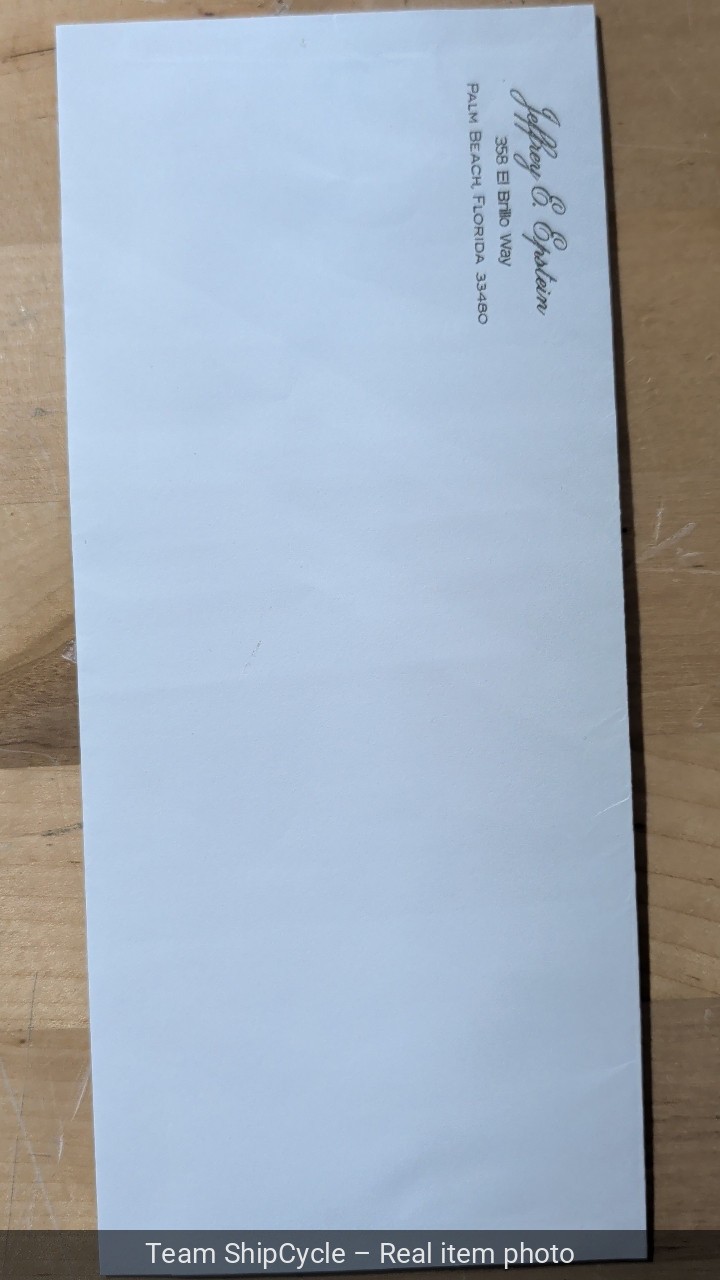 Envelope Jeffrey E Epstein Palm Beach Florida G2U