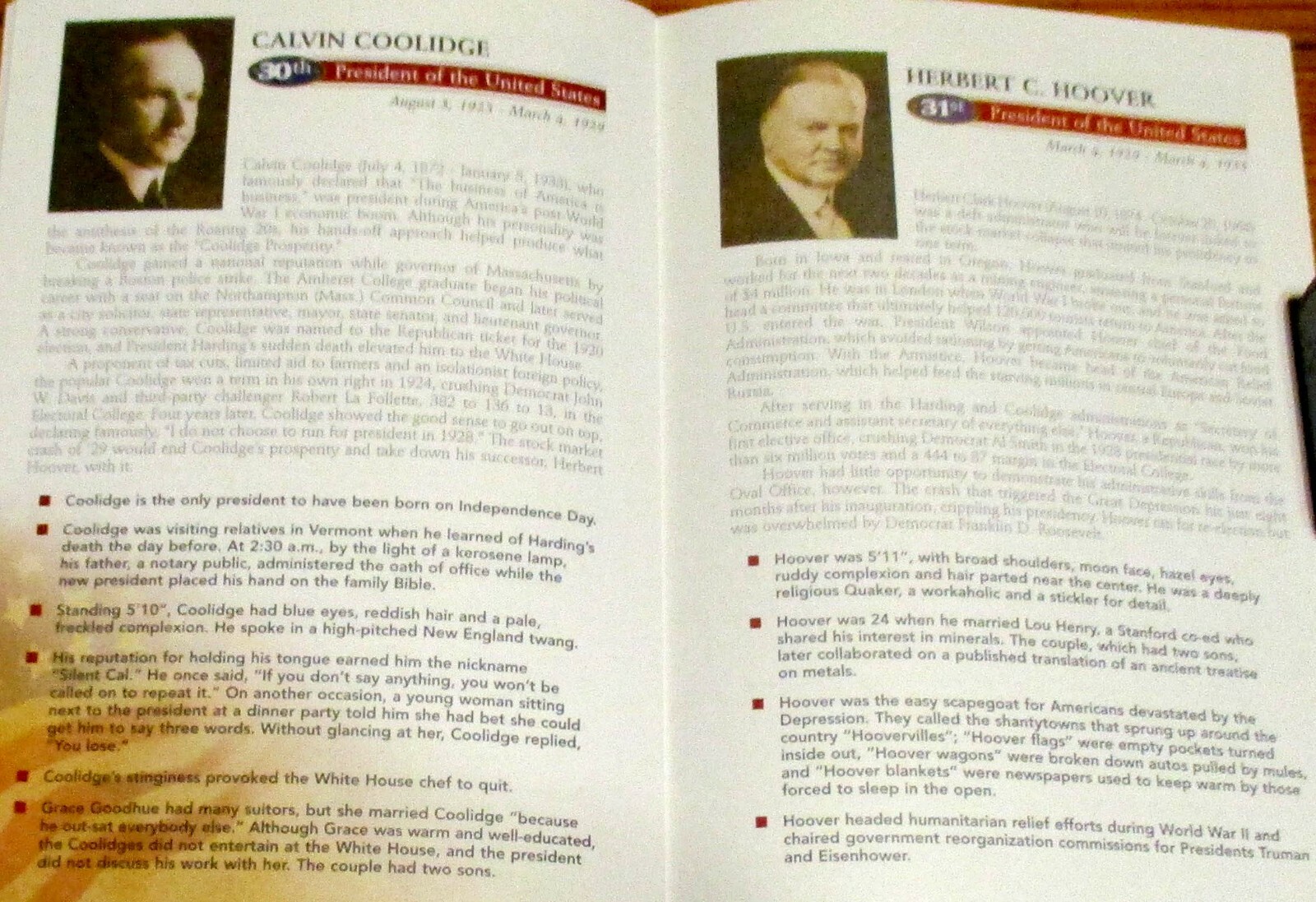 American Presidents Book of Facts 47 Pages No Date