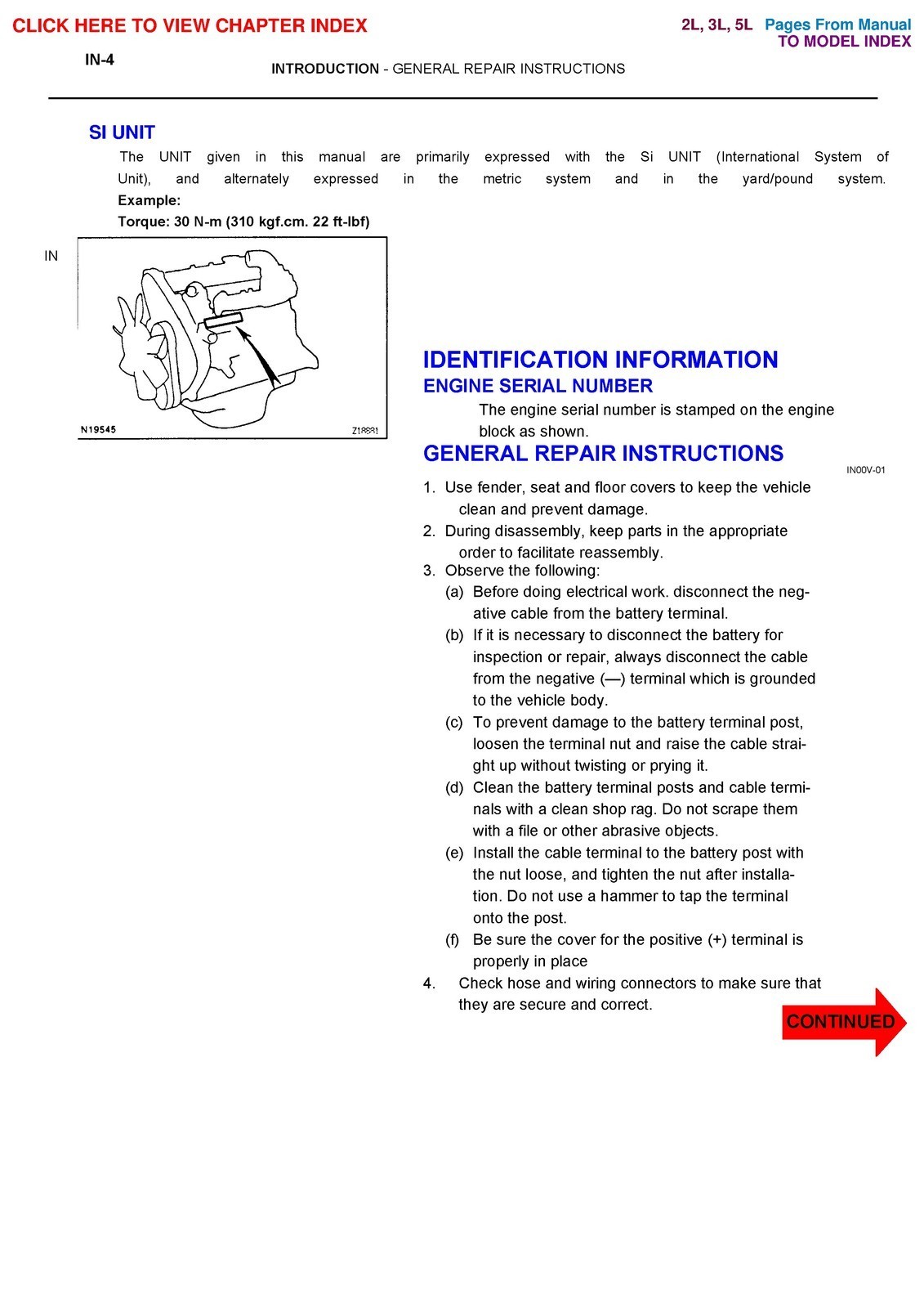 TOYOTA 2L 3L Diesel Engine Repair Manual 1999, EXTRA-DUTY BINDER, TOUGH COVERING