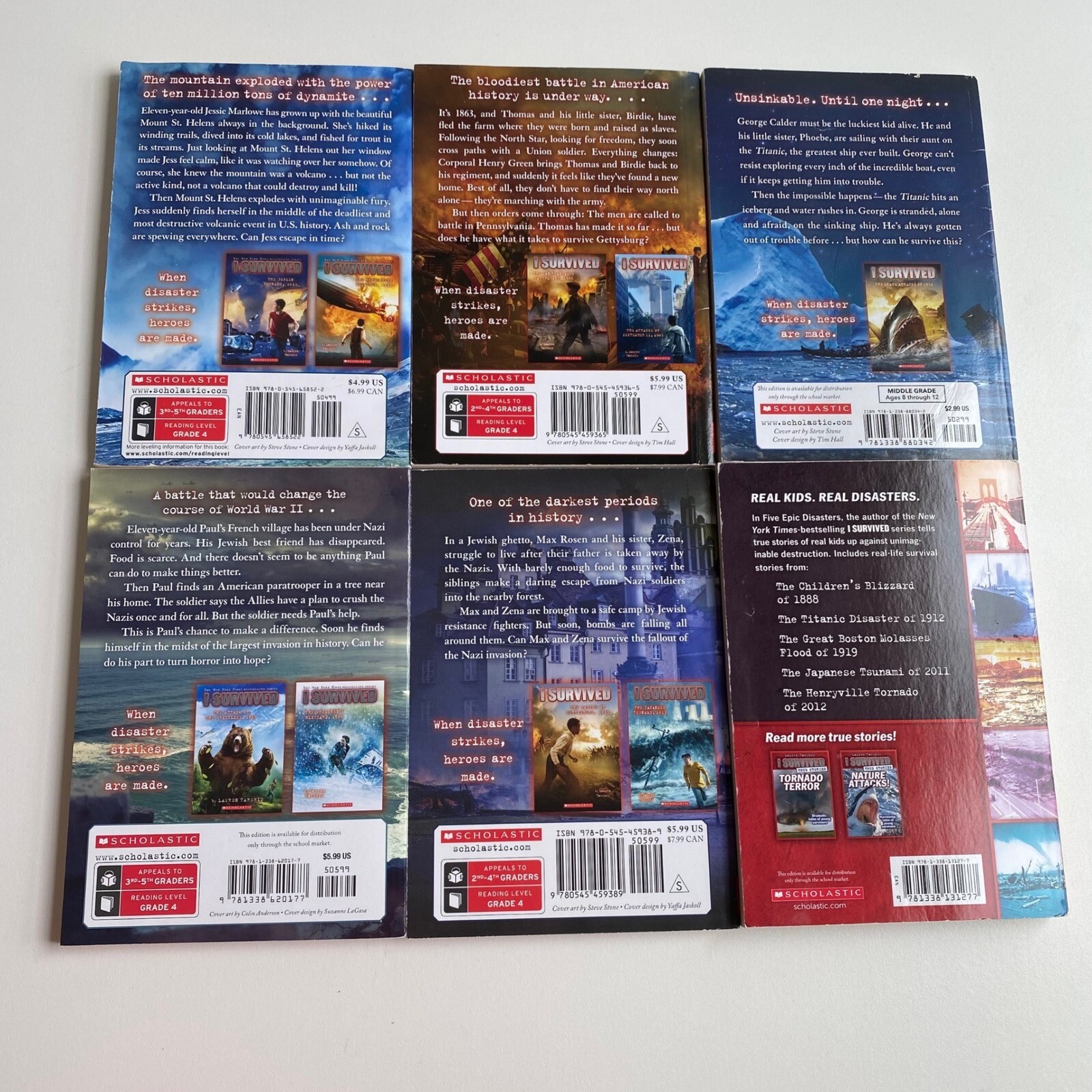 NY Times Best Selling Series “ I Survived “ By Lauren Tarshis. Lot of 6