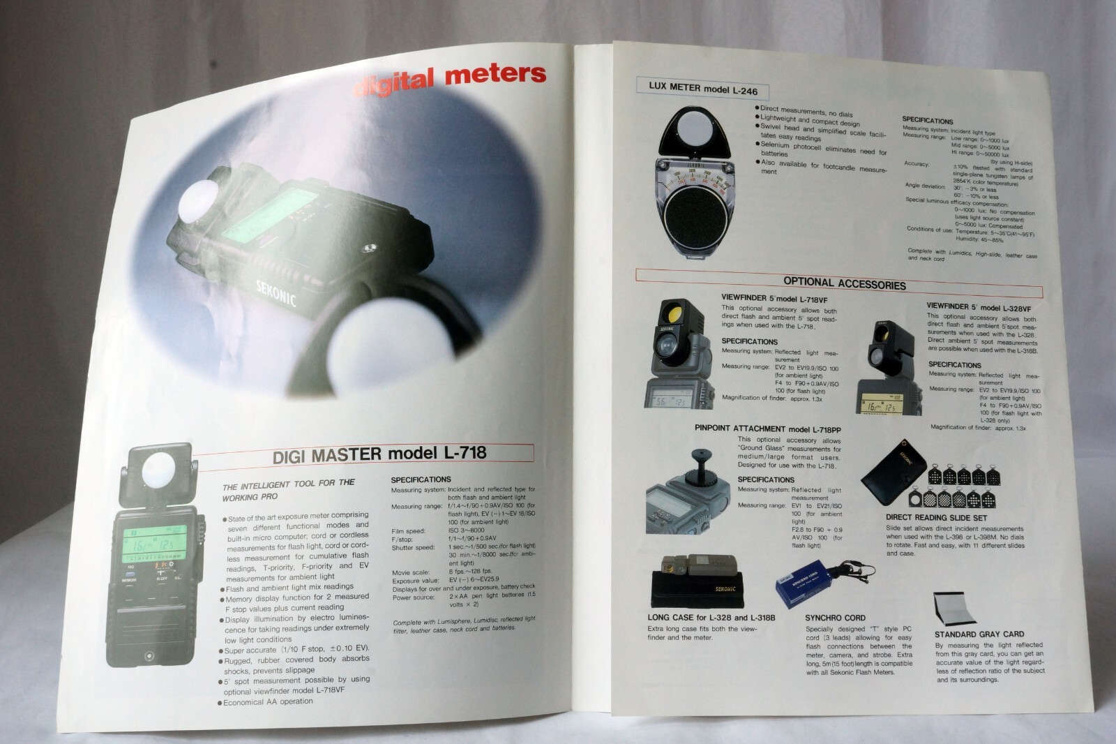 Sekonic Meter Brochure for Model L718,L328,L318B,L778,L398M 6 pages in English