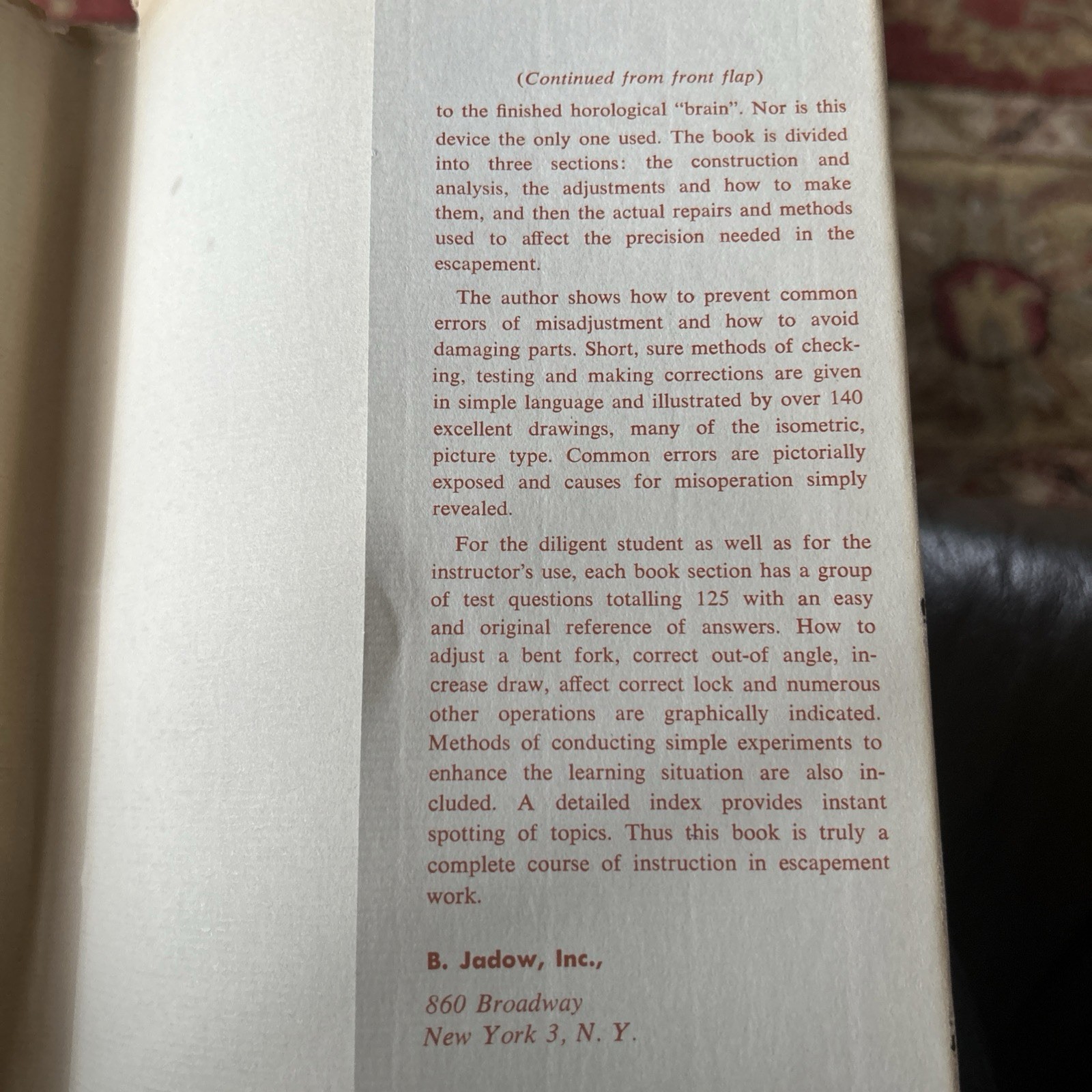 THE WATCH ESCAPEMENT By Henry B. Fried Hardback 1959 DJ Vintage 1st Edition