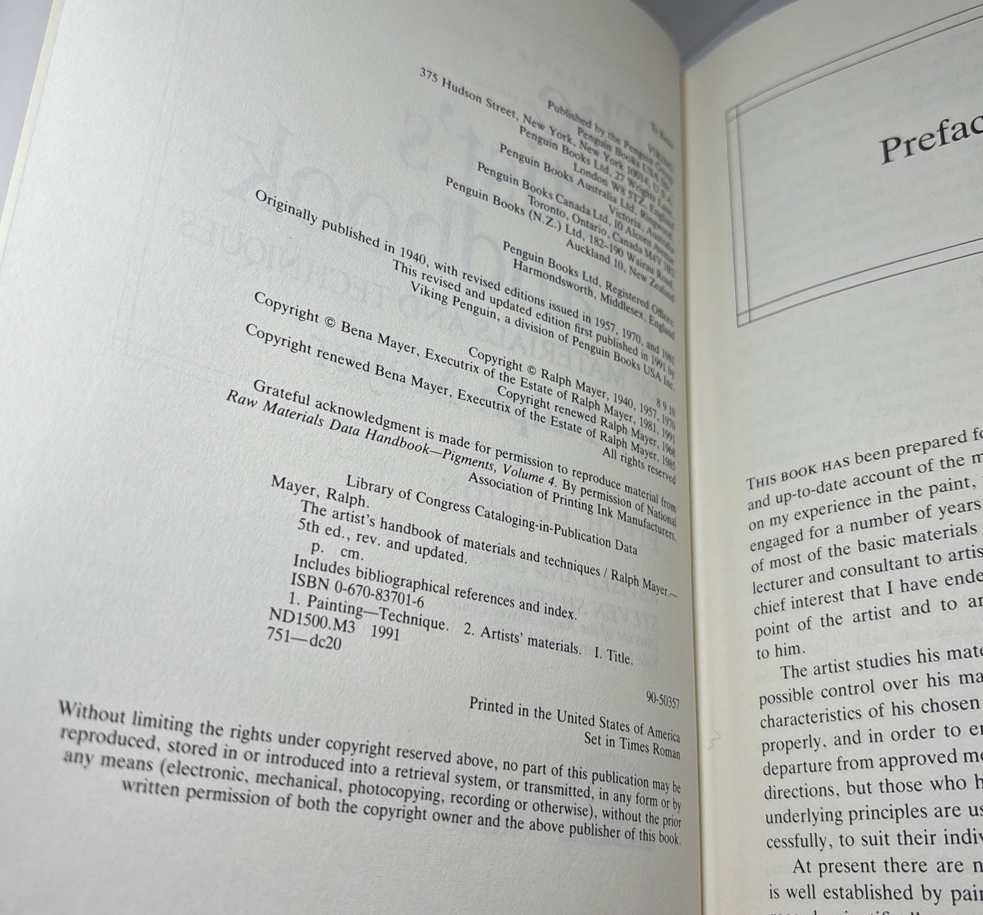 The Artist’s Handbook of Materials and Techniques Mayer 5th Ed (1991) Hardcover