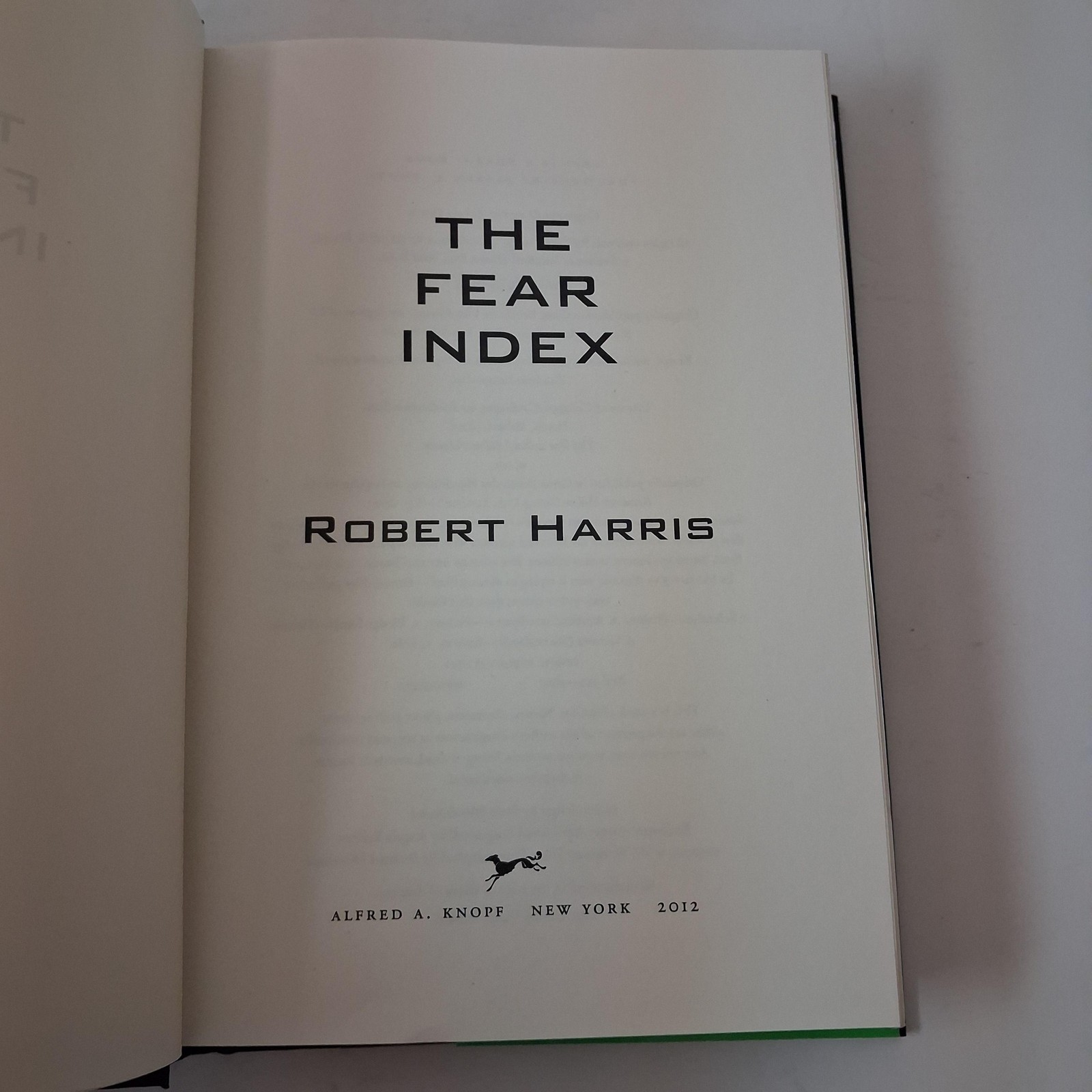 The Fear Index Robert Harris Thriller Hardcover Black Alfred A. Knopf 2012