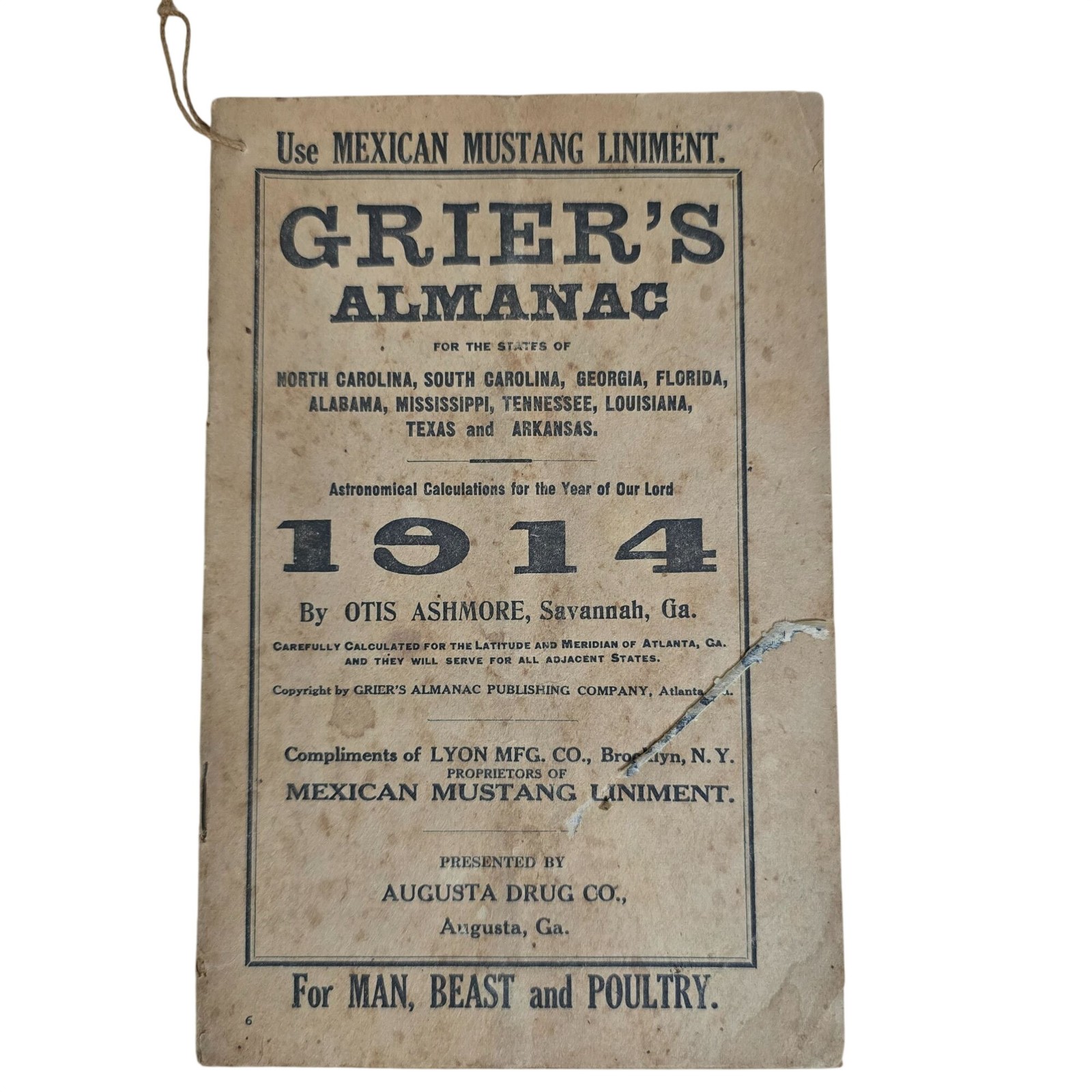 Vintage Grier’s Almanac Lot 1910-1918 WWI Era Southern Advertising Ephemera