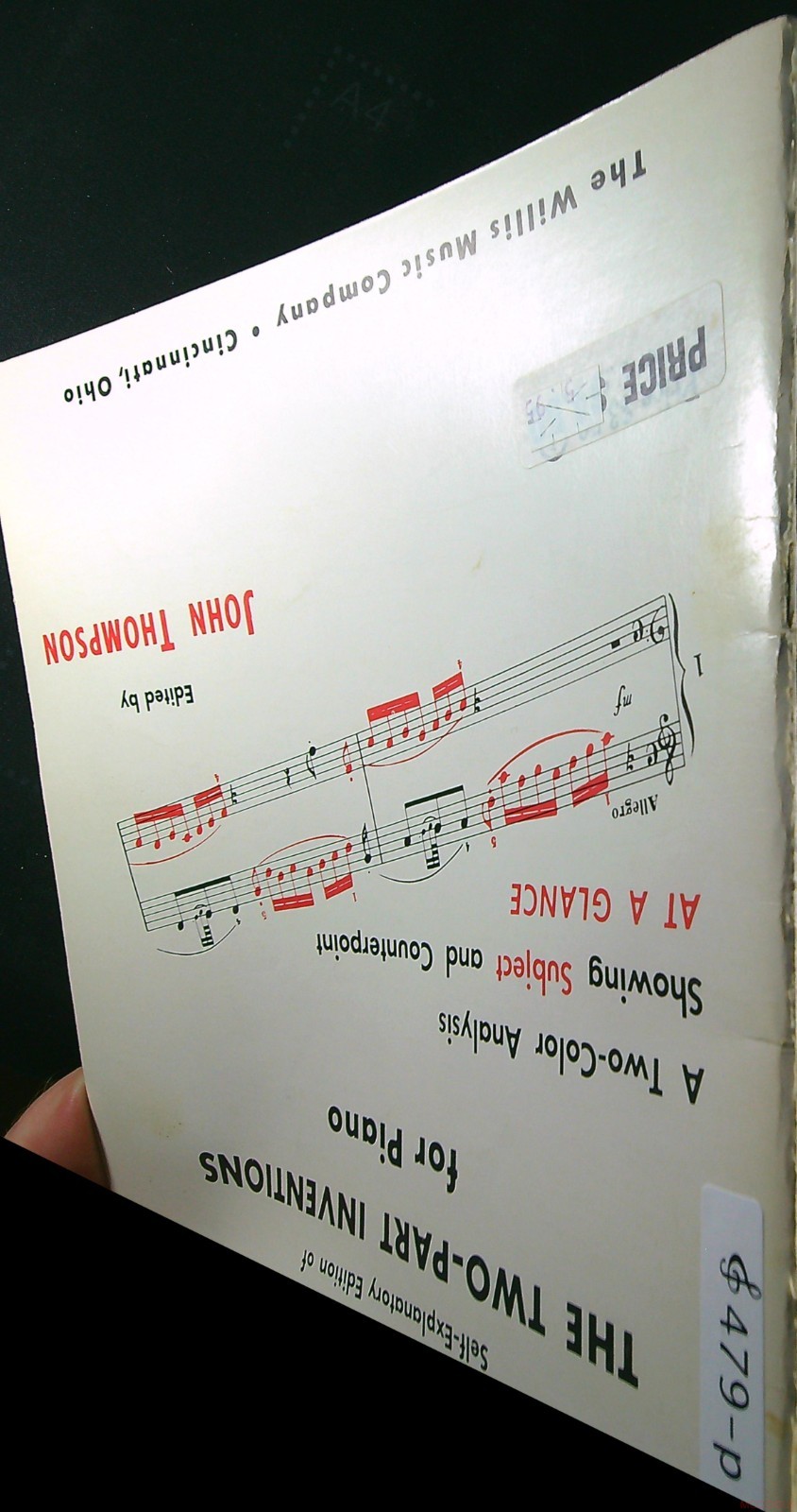 J.S. Bach In Color Two-Part Inventions Piano John Thompson Vtg Music Book 479p