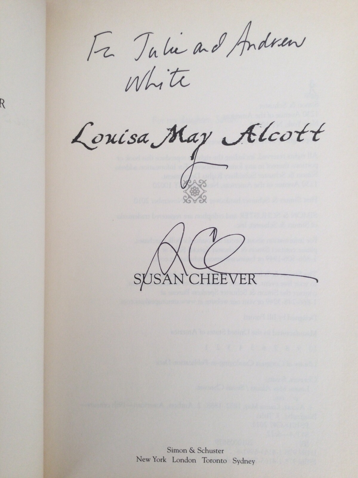 LOUISA MAY ALCOTT by Susan Cheever 2010 1st Ed Hardcover w/Dust Jacket SIGNED