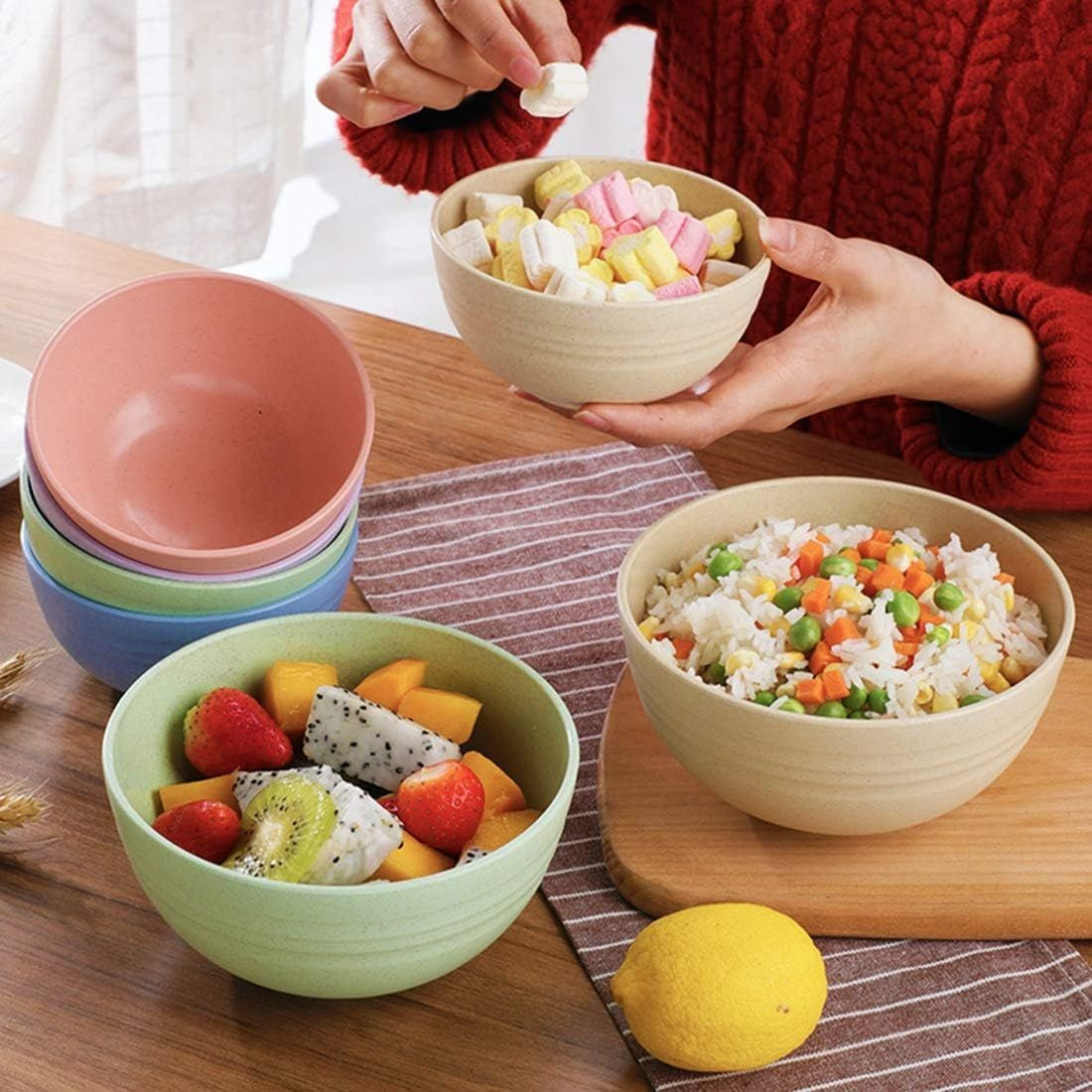 NANAOUS Small Bowls Set of 5, 14 OZ Reusable Wheat Straw Bowl, Kitchen NO.8