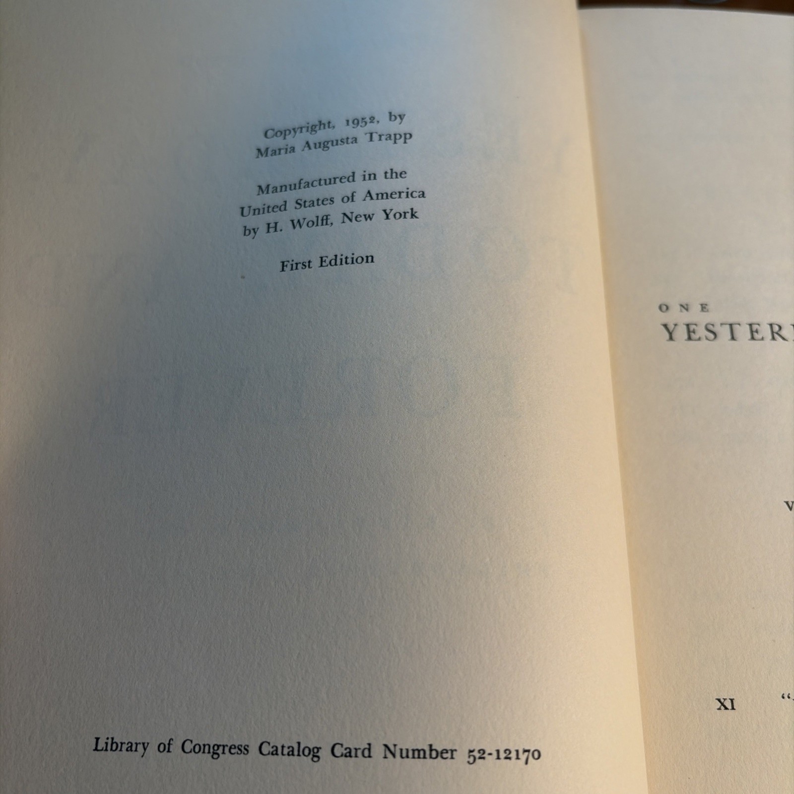 Yesterday Today And Forever by Maria Trapp First Edition 1952 Hardback Antique