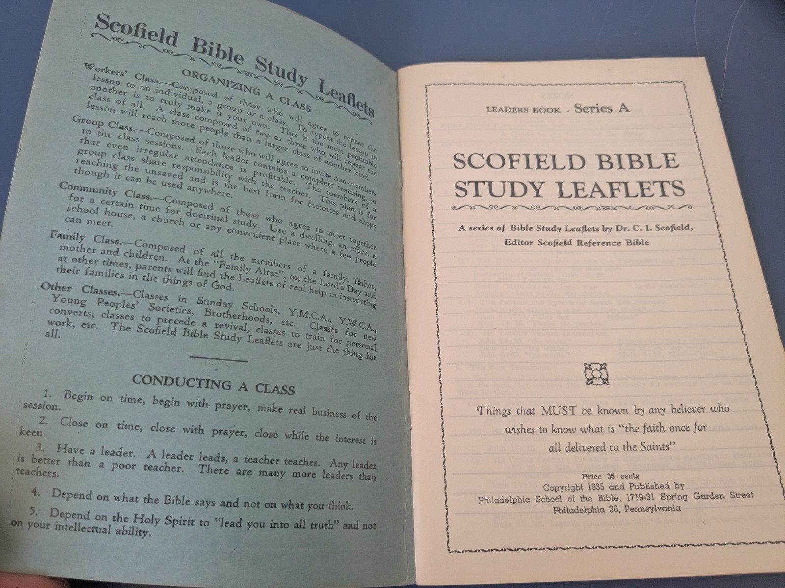 Scofield Bible Study Leaflets Leaders Book Series A, B, C, D, 1935
