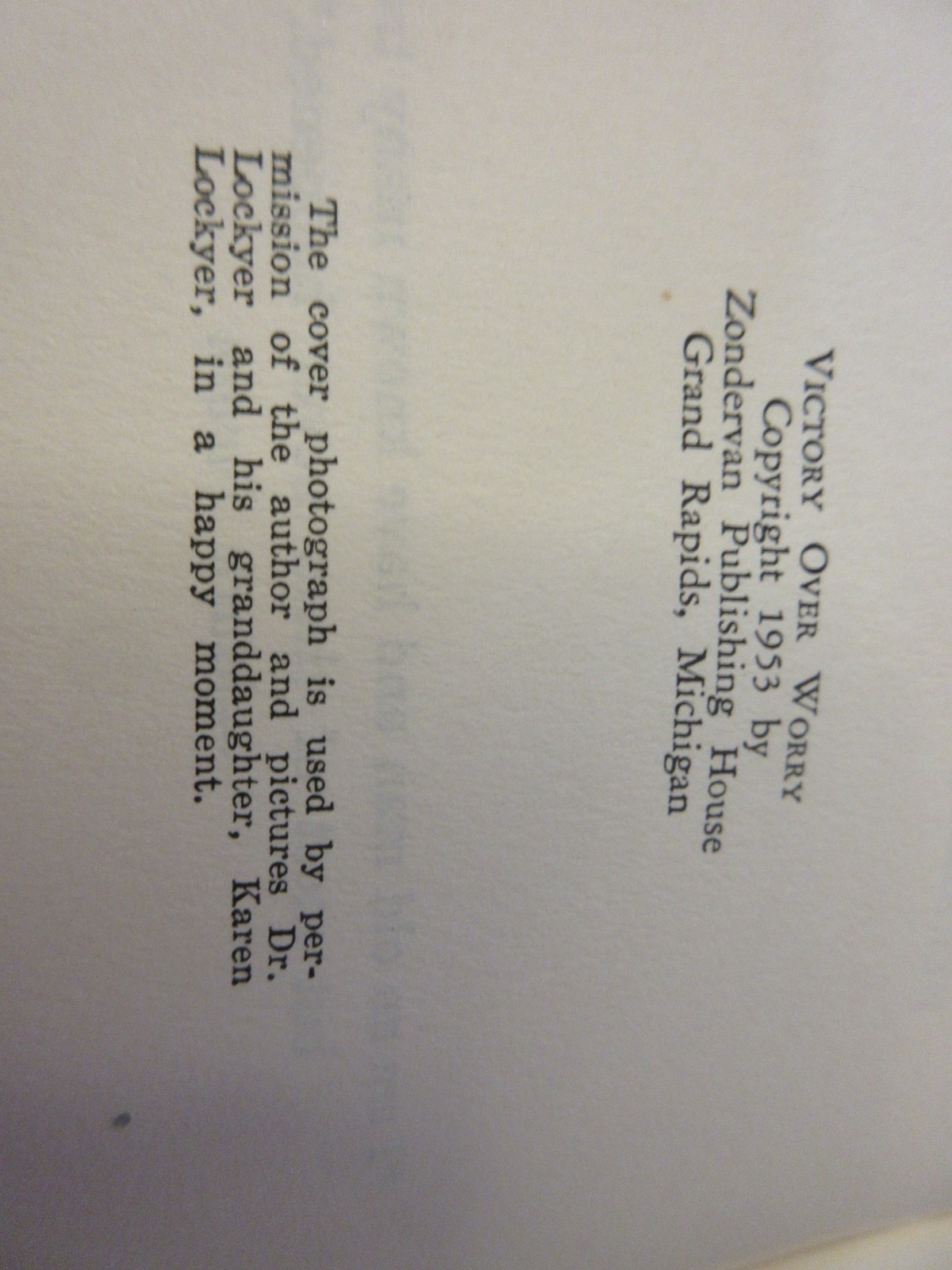 Vtg 1953 Victory Over Worry Herbert Lockyer Booklet