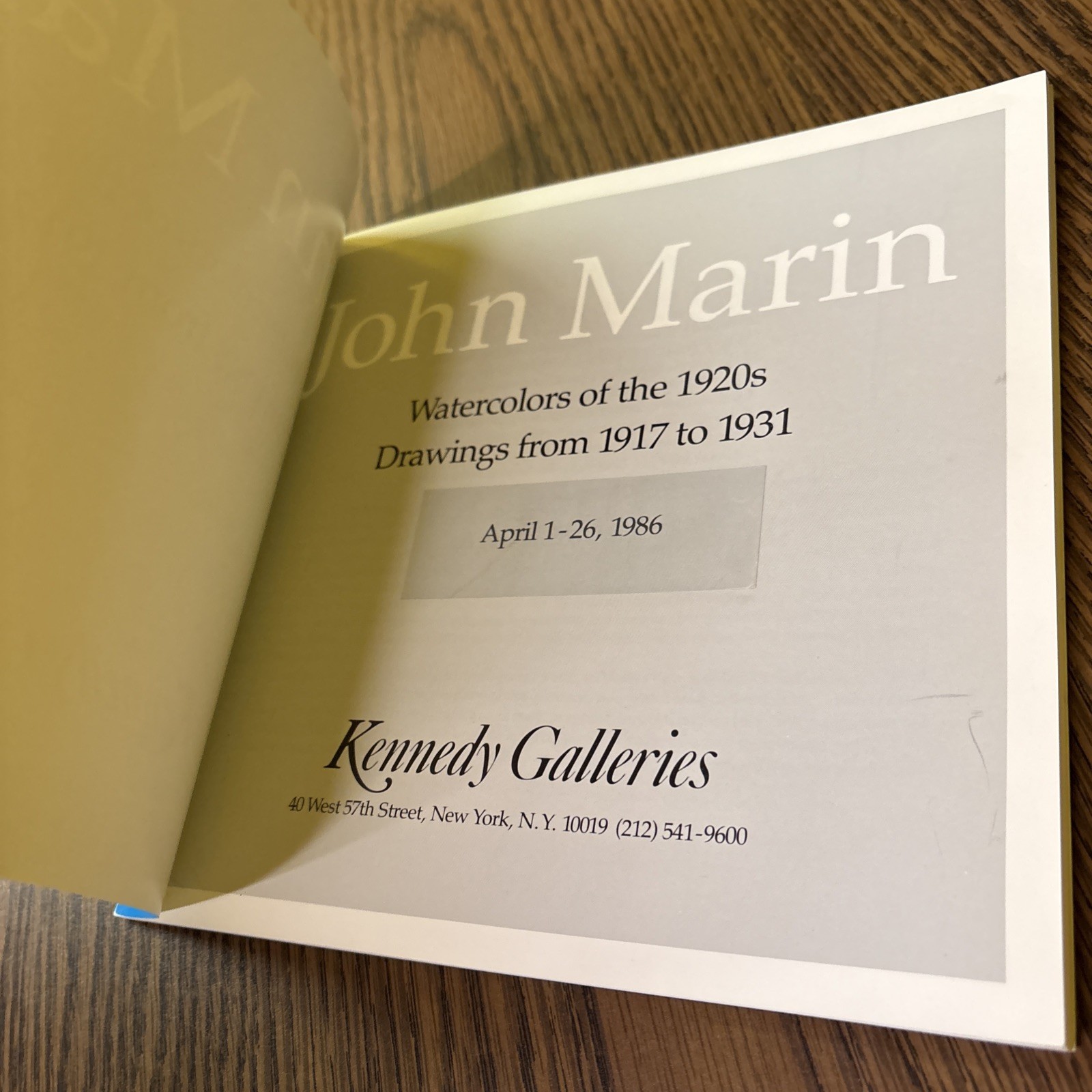 JOHN MARIN: WATERCOLORS OF THE 1920S, DRAWINGS FROM 1917 By John I. H. Baur