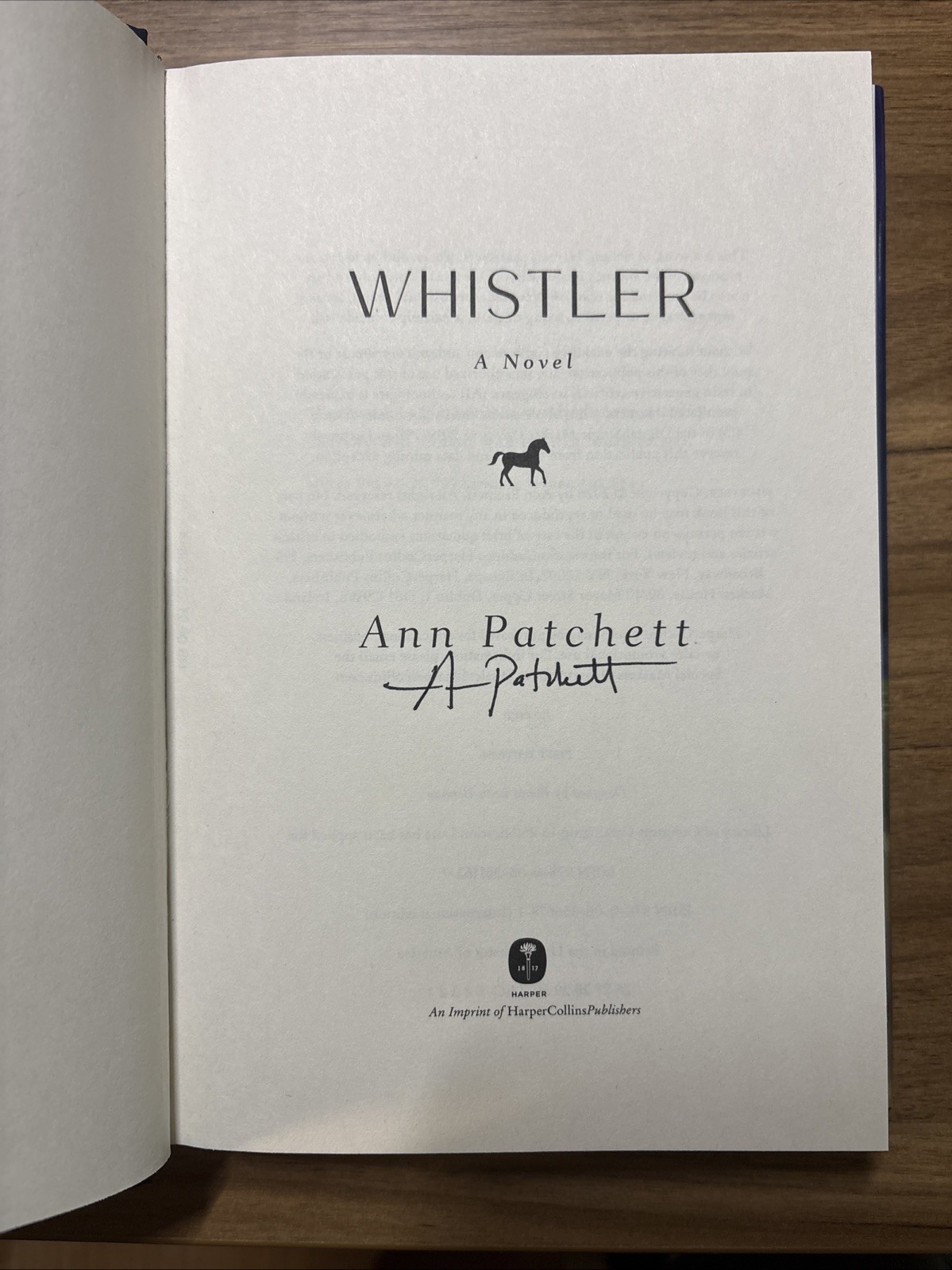 Whistler : A Novel by Ann Patchett Signed First Edition 1st/1st HC Postcard