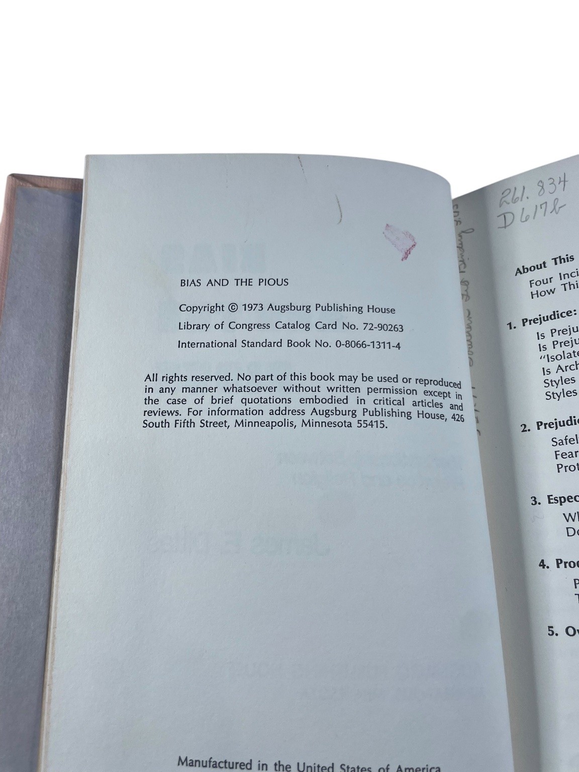 Bias and the Pious James E. Dittes 1973 Religion Prejudice Augsburg Publishing