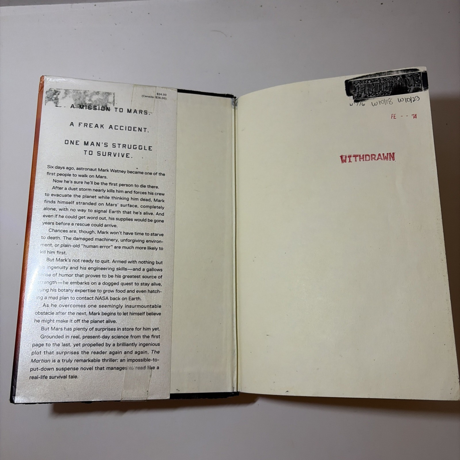 The Martian by Andy Weir 2014 1st Print / 1st Edition Hardcover (SEE DETAILS)