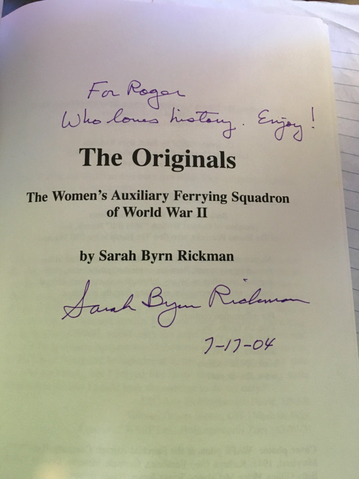THE ORIGINALS Women’s Auxiliary Ferrying Squadron WWII Sarah Rickman pb SIGNED!