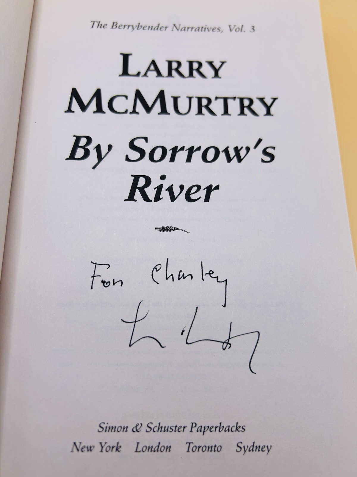 Larry McMurtry By Sorrow’s River, Signed by Author, A Novel, Very Good